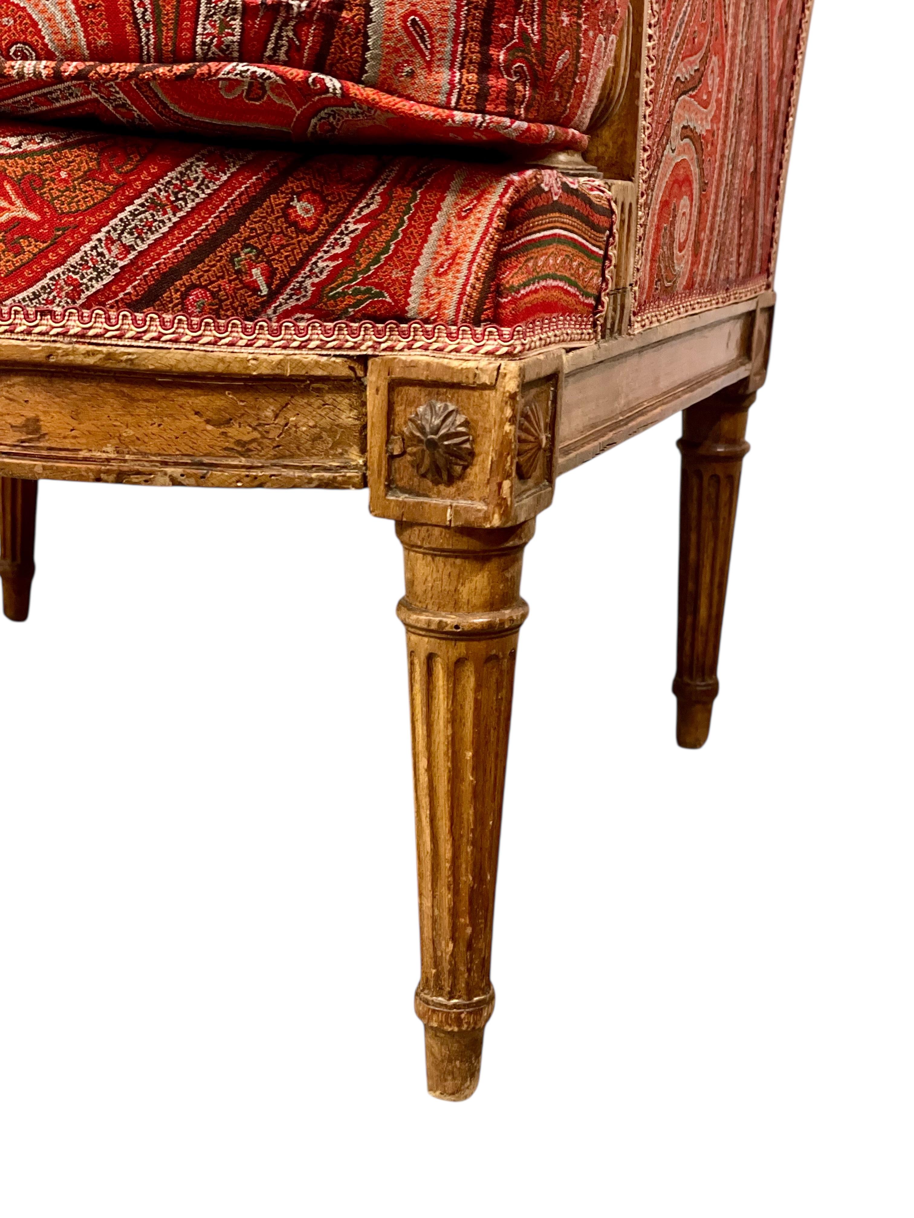 Silla Bergère Directoire del siglo XVIII con tapicería de Paisley Directorio en venta