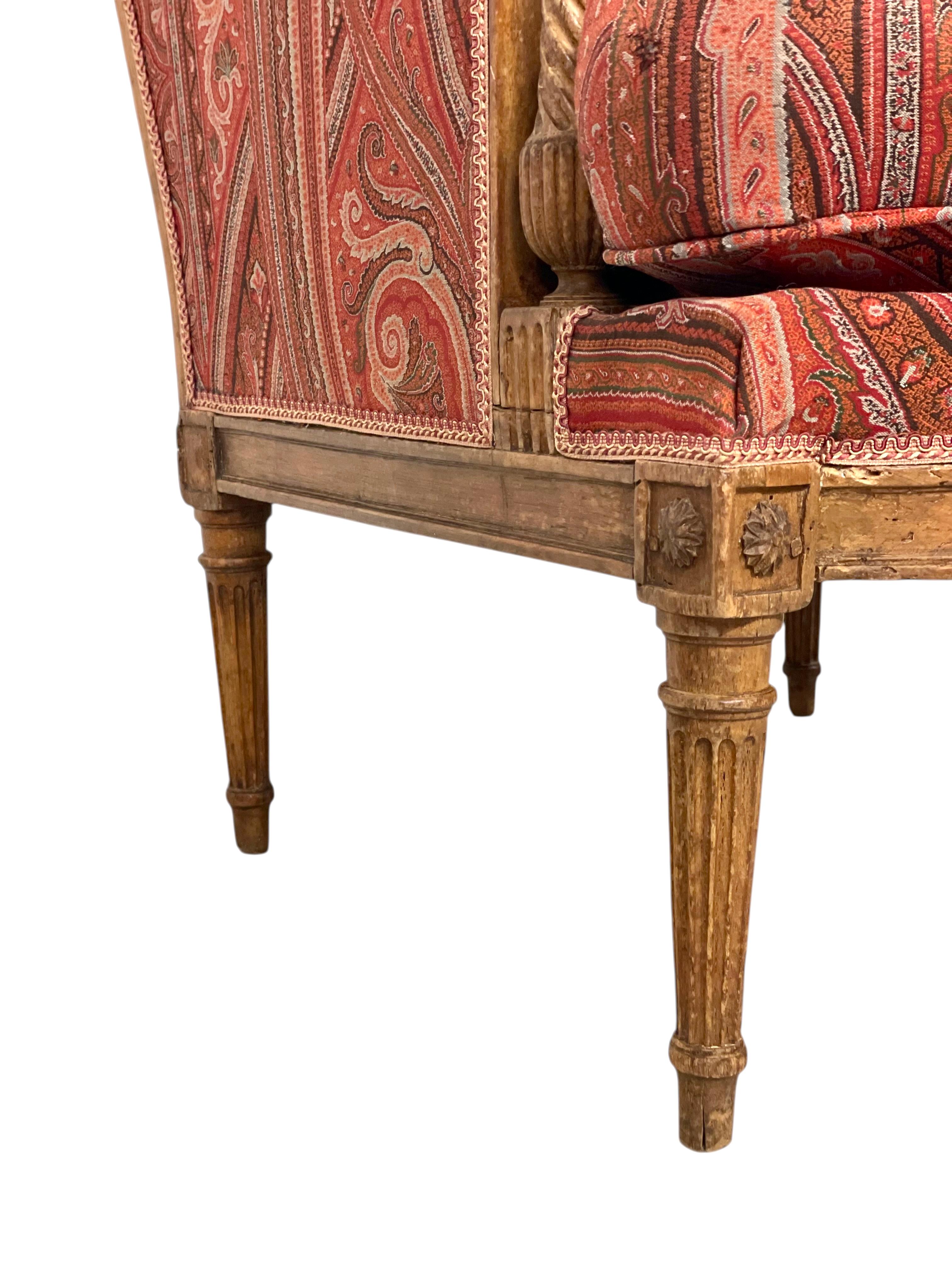 Silla Bergère Directoire del siglo XVIII con tapicería de Paisley en venta 1