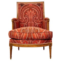 Antique 18th Century Directoire Bergère Chair with Paisley Upholstery