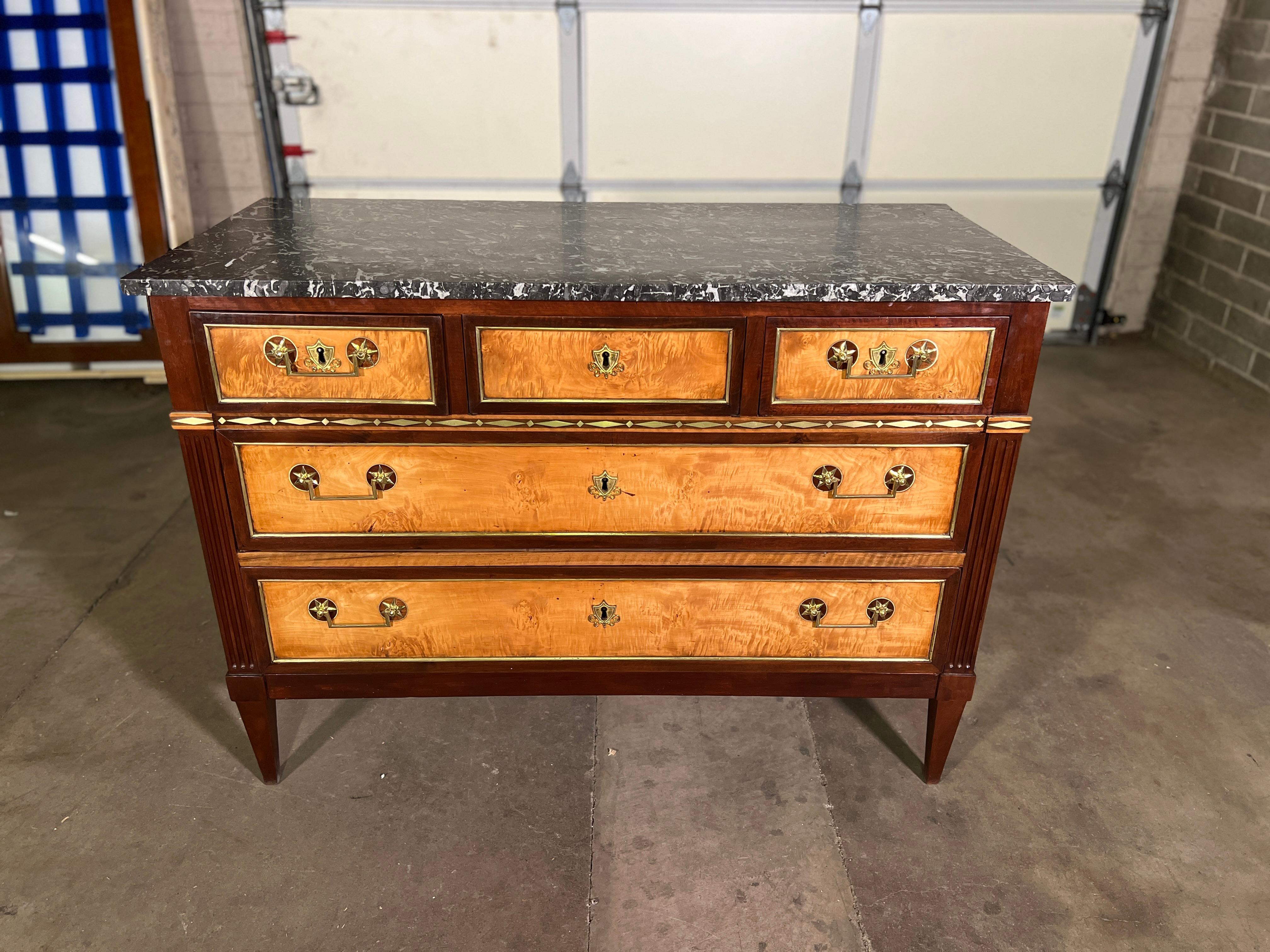 18th Century Directoire Commode, Mahogany, Walnut and Sycamore  with Original hardware.  has CHAPNIS stamped.  Piece is gorgeous and priced to sell.