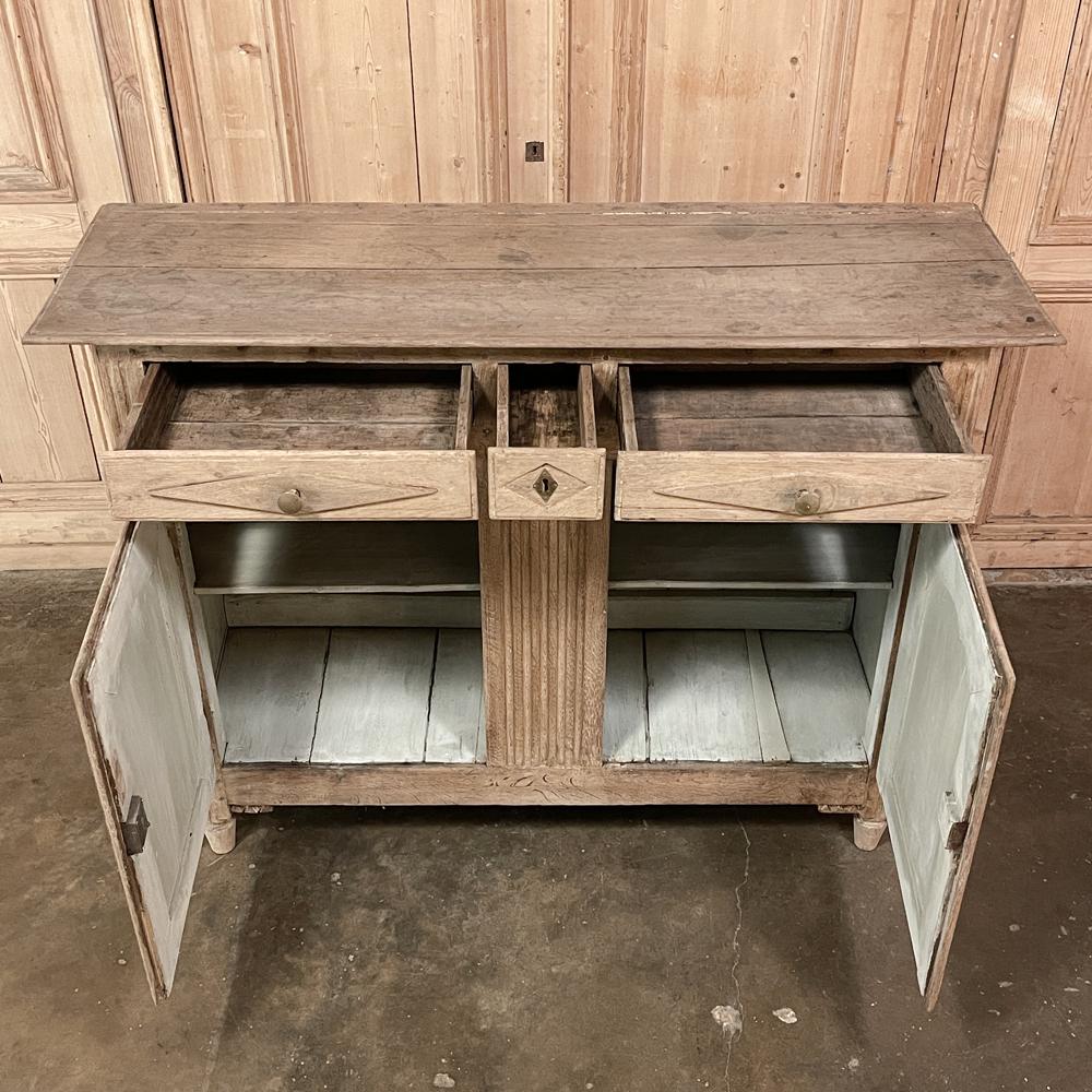 Brass 18th Century Directoire Period Country French Buffet in Stripped Oak For Sale