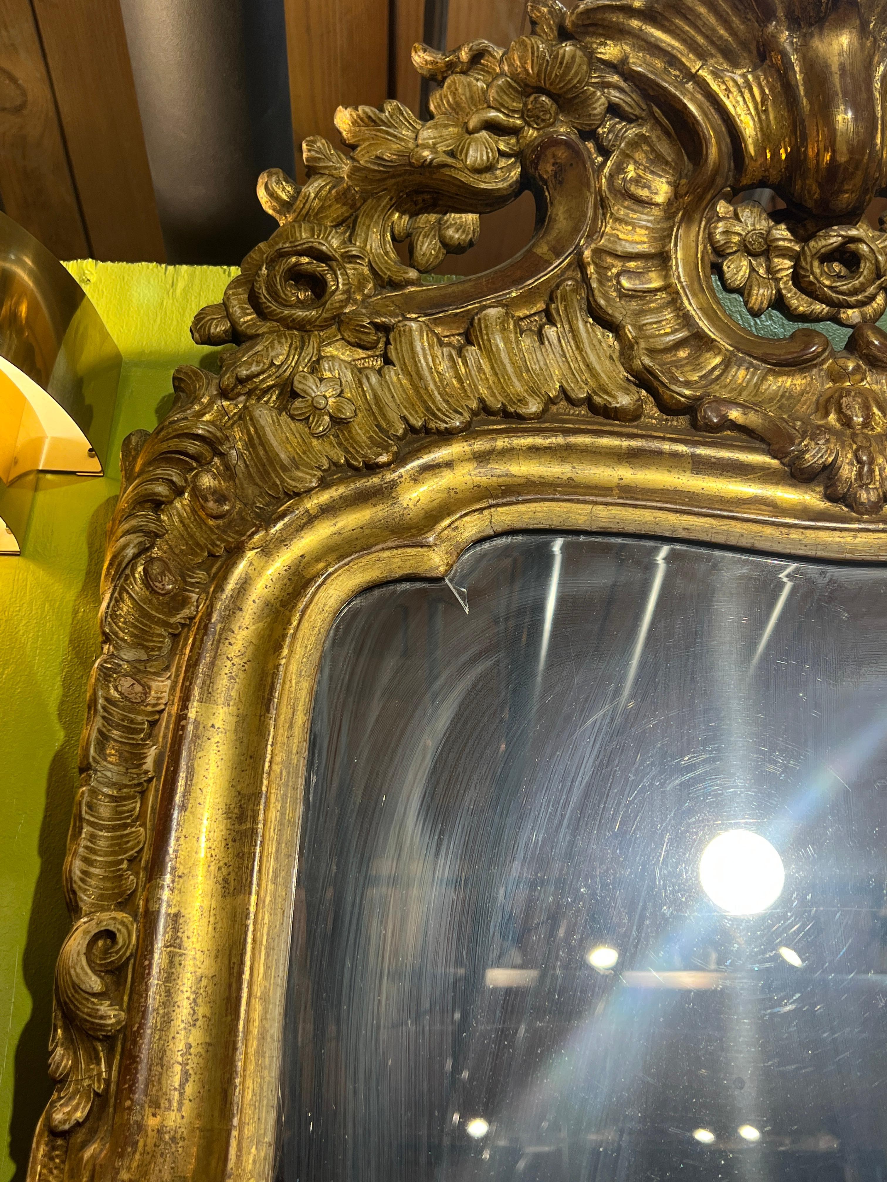 18th Century, Double Paned Beveled Glass Queen Anne Gilt-wood Mirror Provenance 6