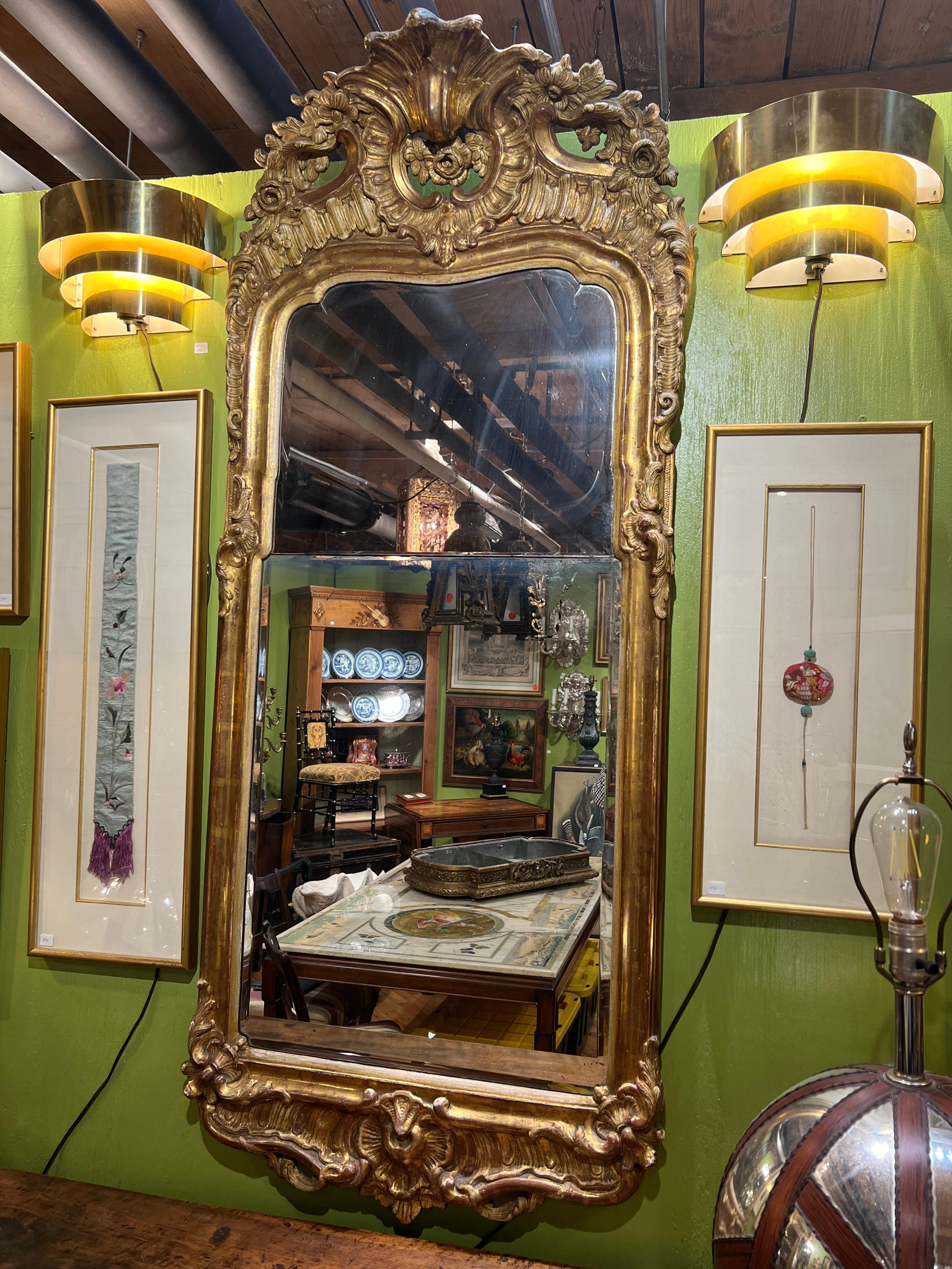 British 18th Century, Double Paned Beveled Glass Queen Anne Gilt-wood Mirror Provenance