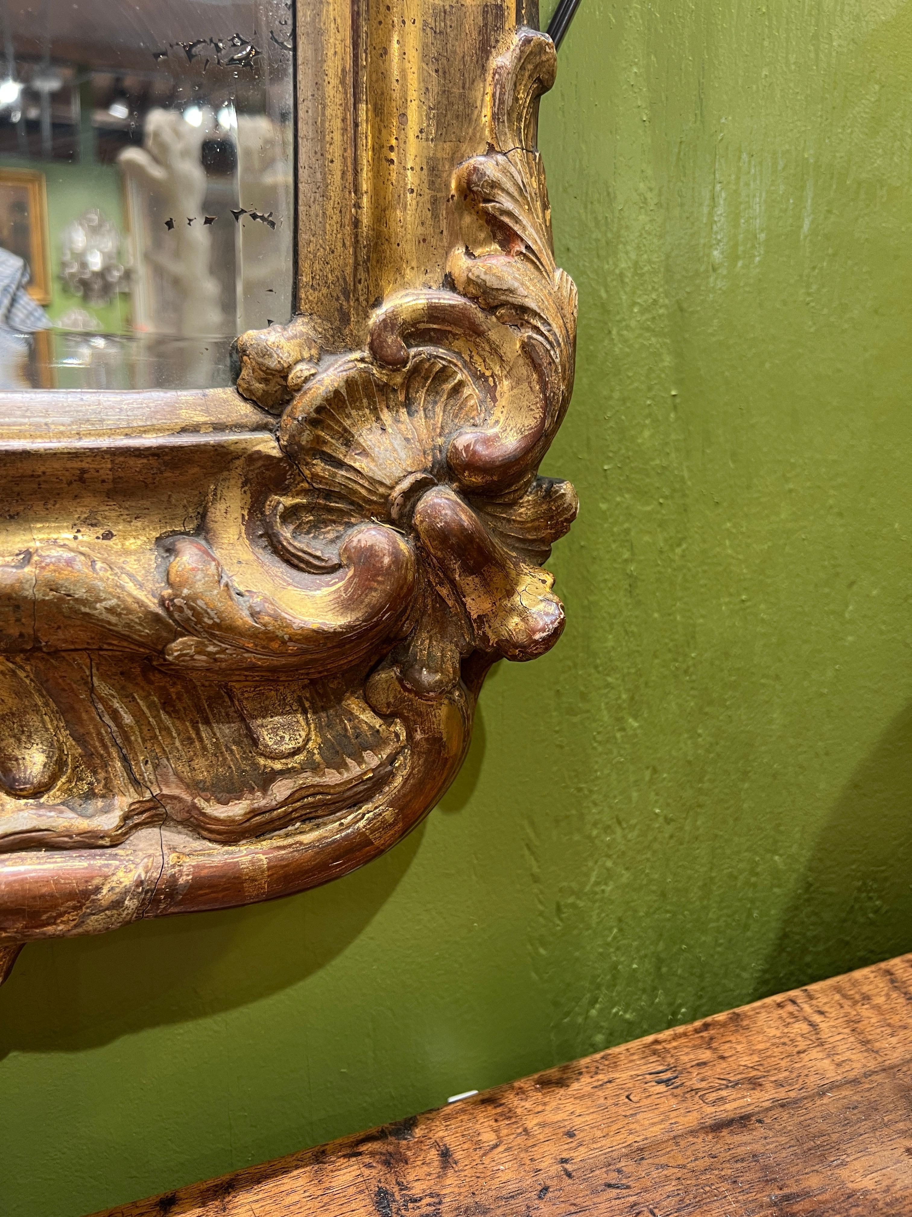 18th Century, Double Paned Beveled Glass Queen Anne Gilt-wood Mirror Provenance 3