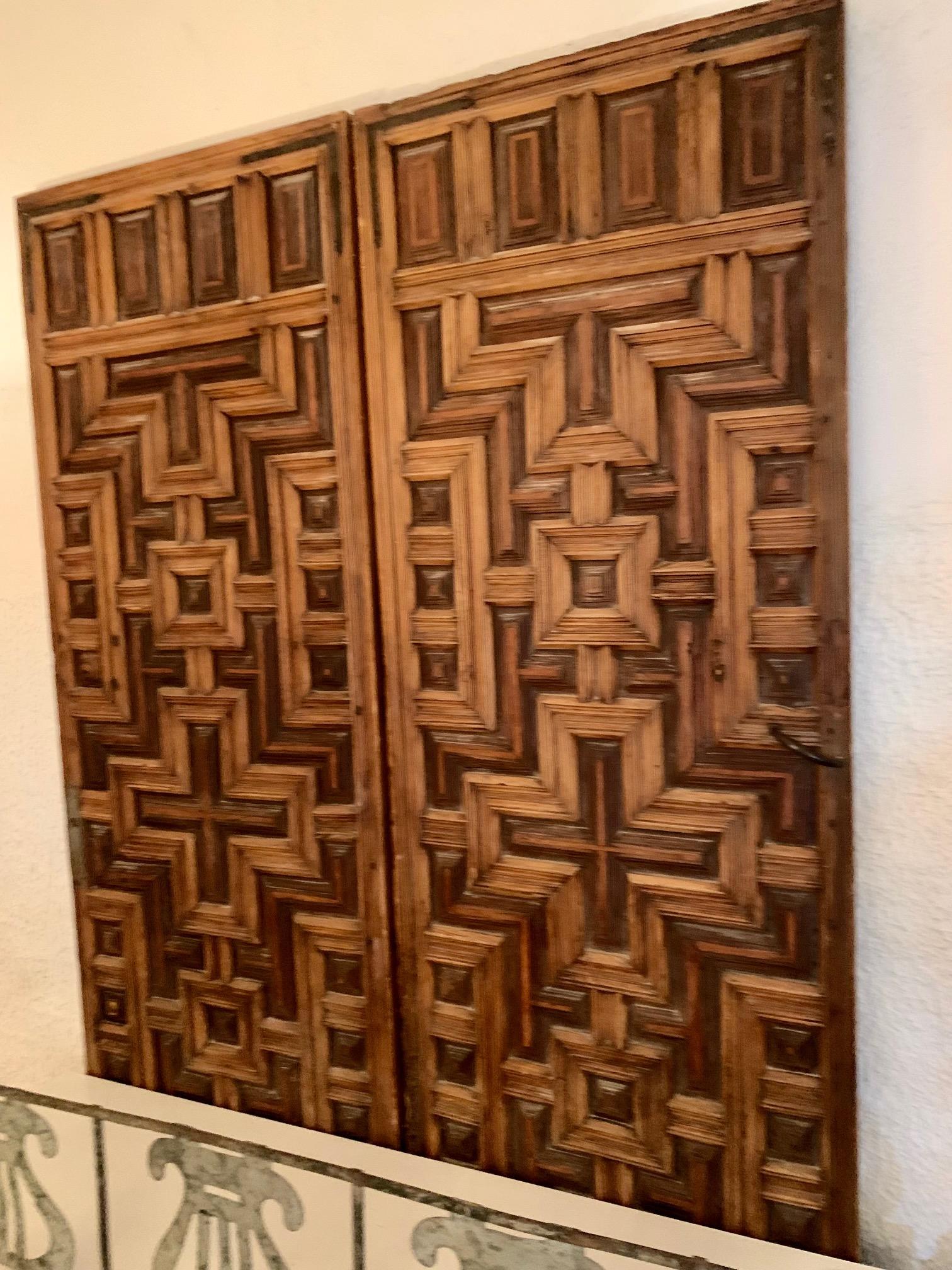 18th Century Double Spanish Doors Hand Carved Panels 3