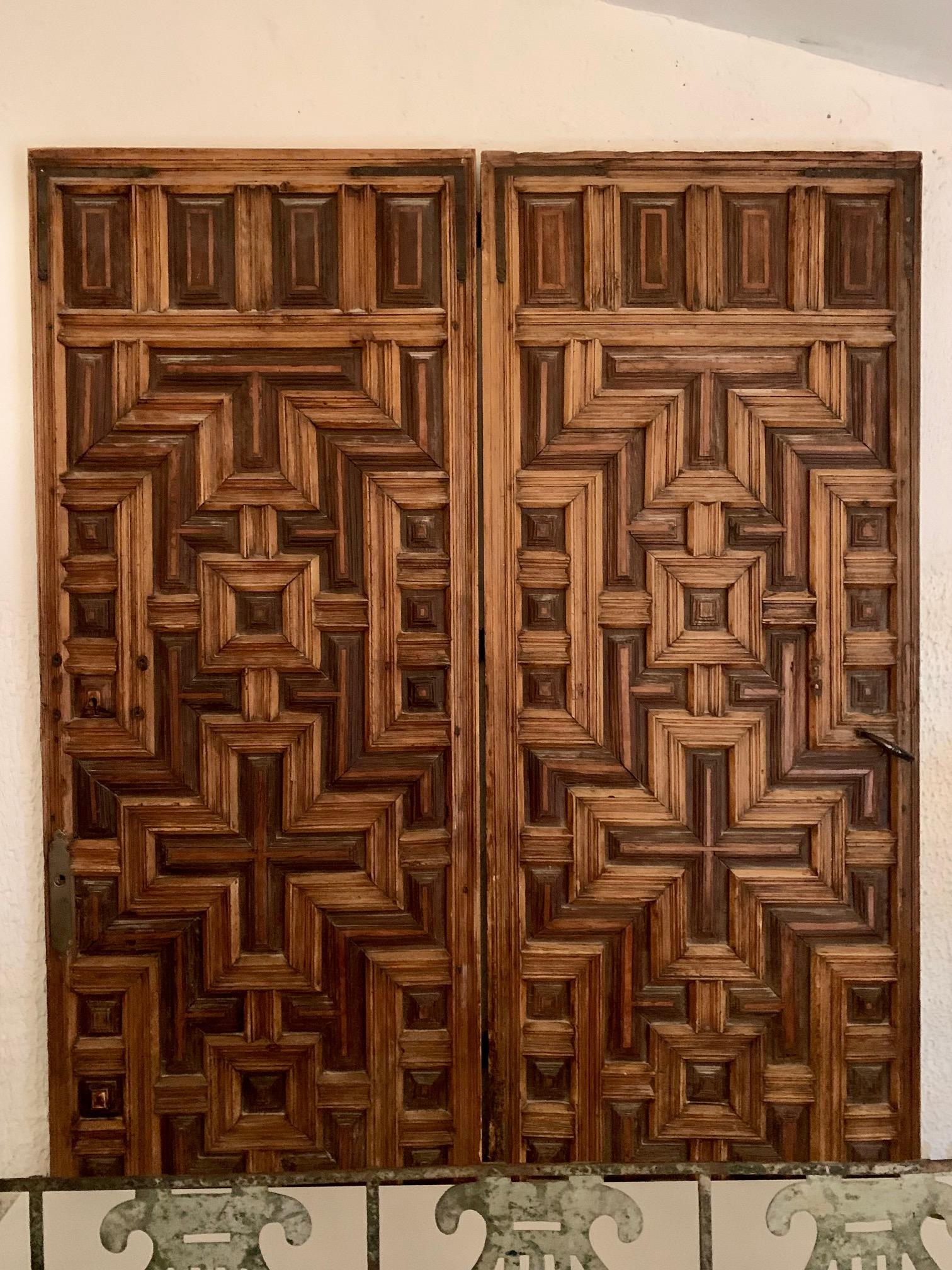 Hand-Carved 18th Century Double Spanish Doors Hand Carved Panels