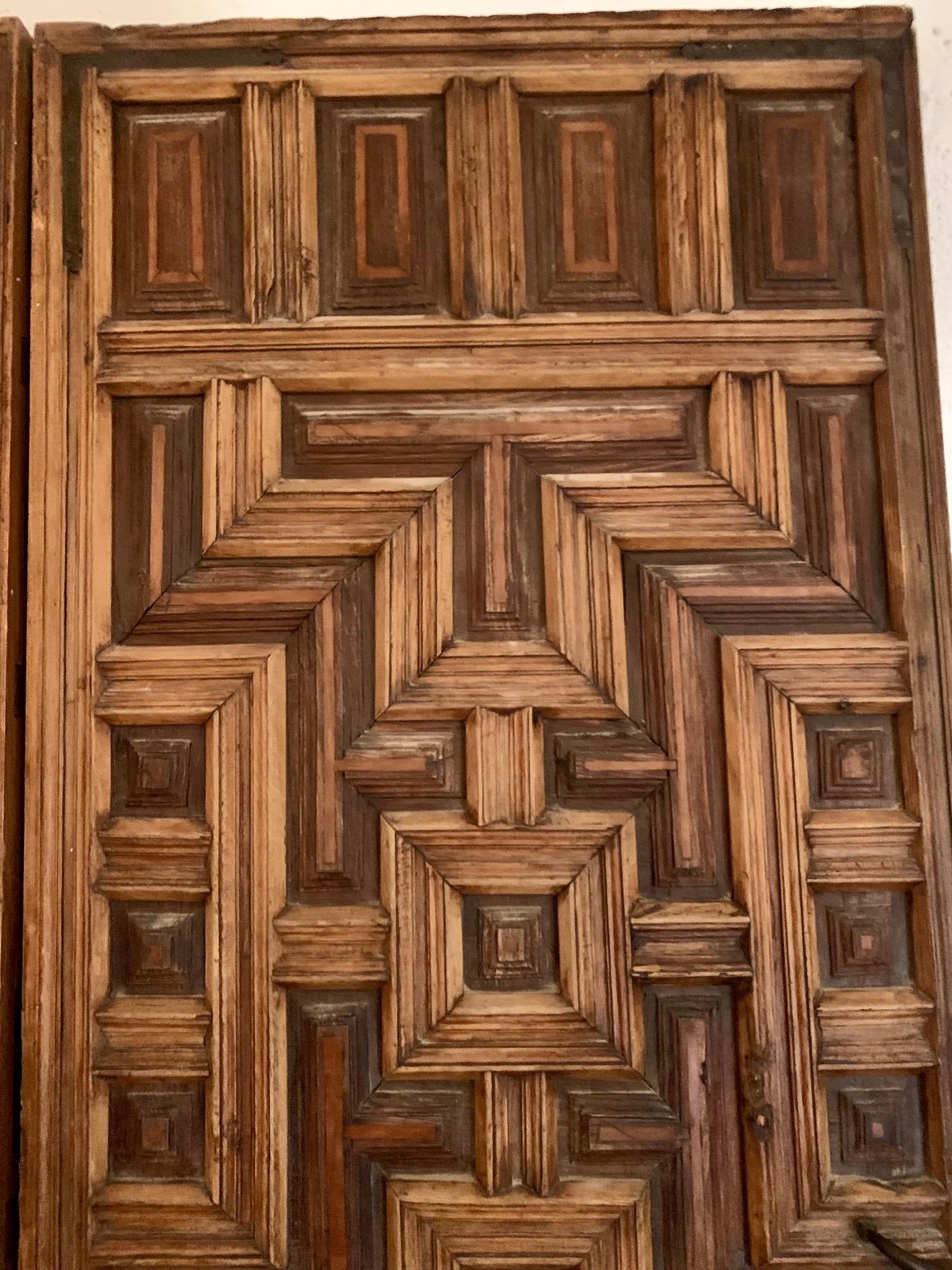 18th Century Double Spanish Doors Hand Carved Panels 1