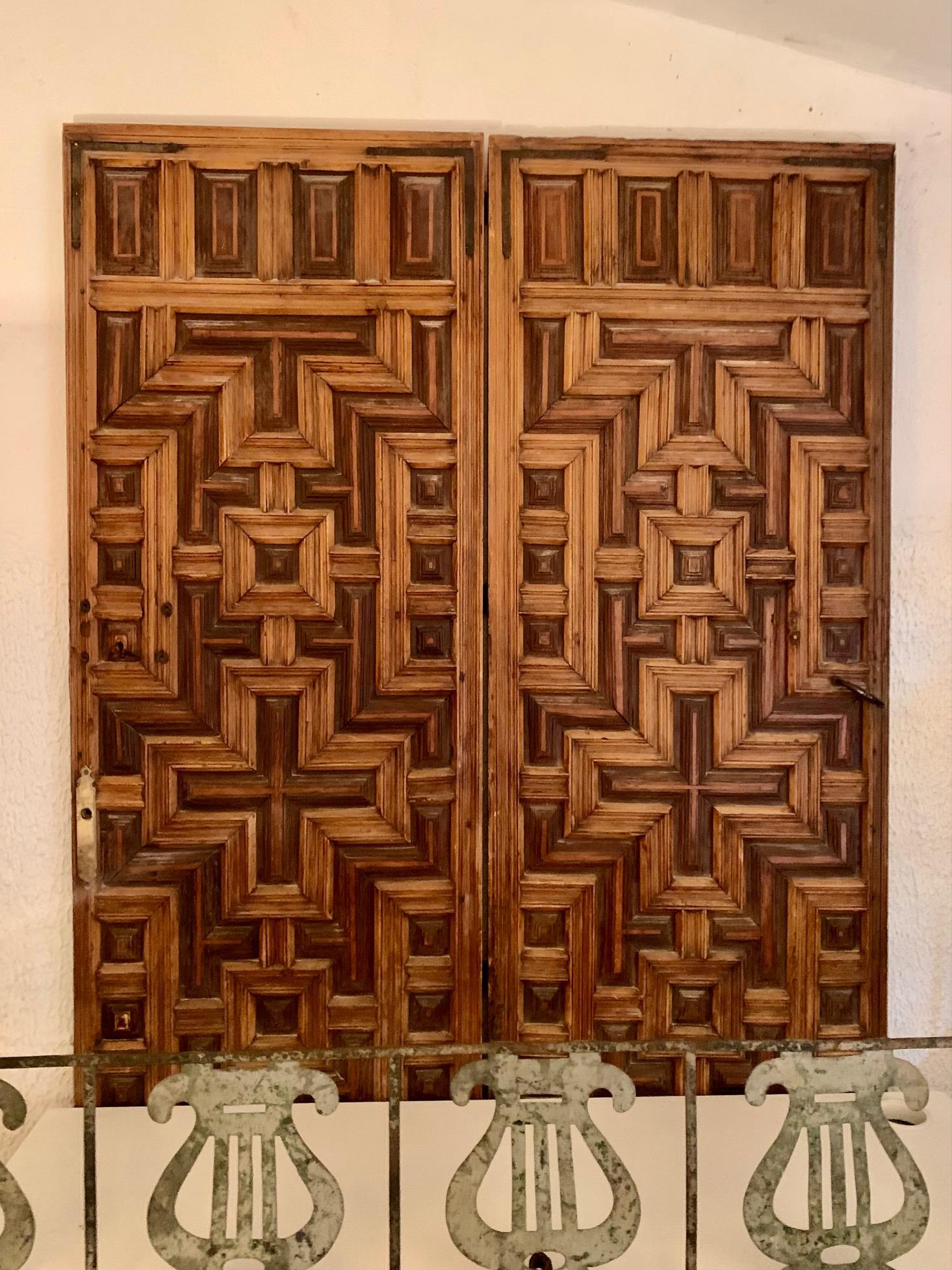 18th Century Double Spanish Doors Hand Carved Panels 2
