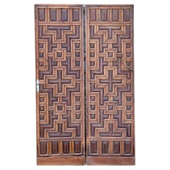 18th Century Double Spanish Doors Hand Carved Panels
