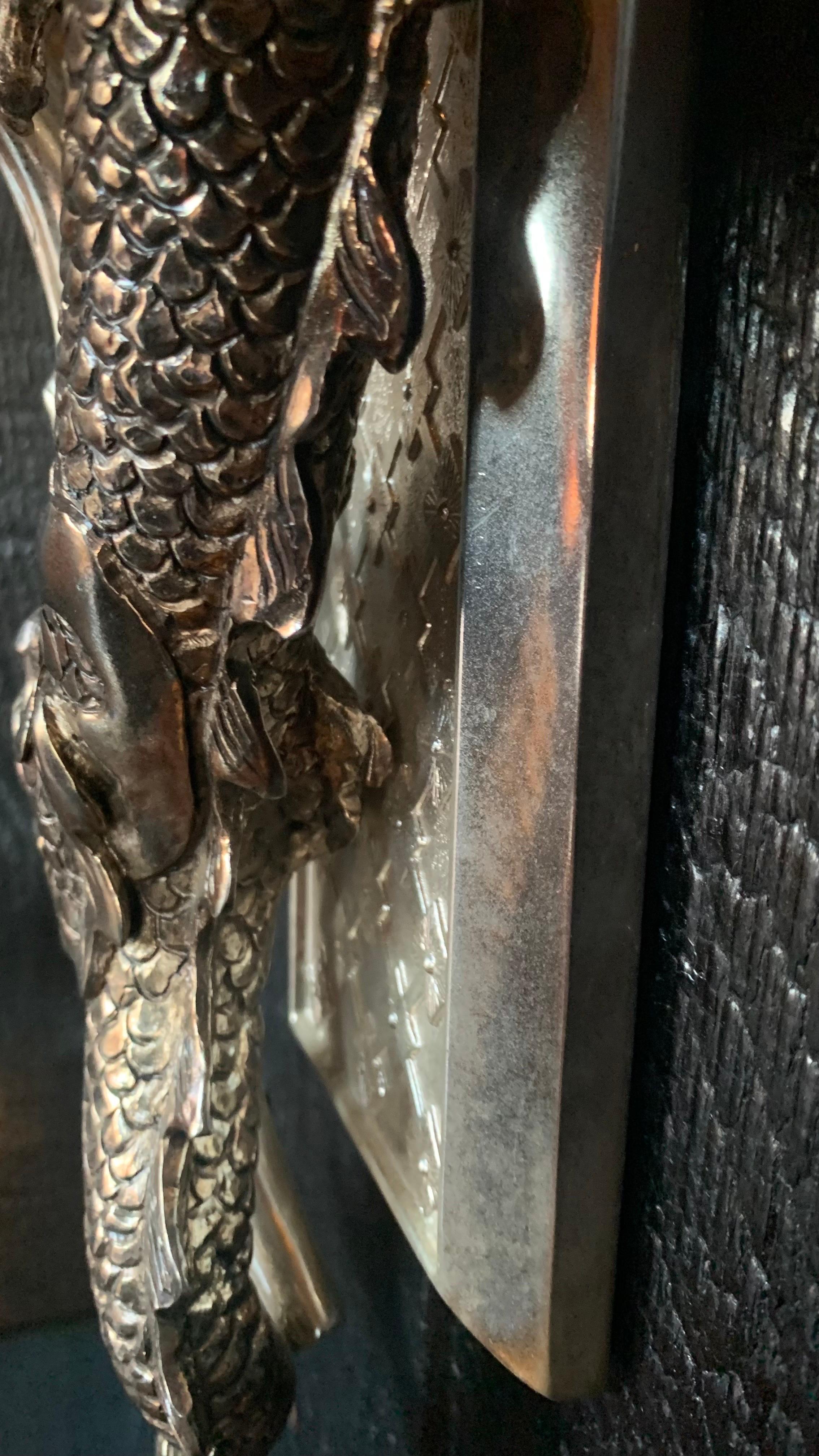 18th Century Dragon Wall Lamp with 3 Lights in Silver Bronze In Excellent Condition For Sale In SAINT-OUEN-SUR-SEINE, FR