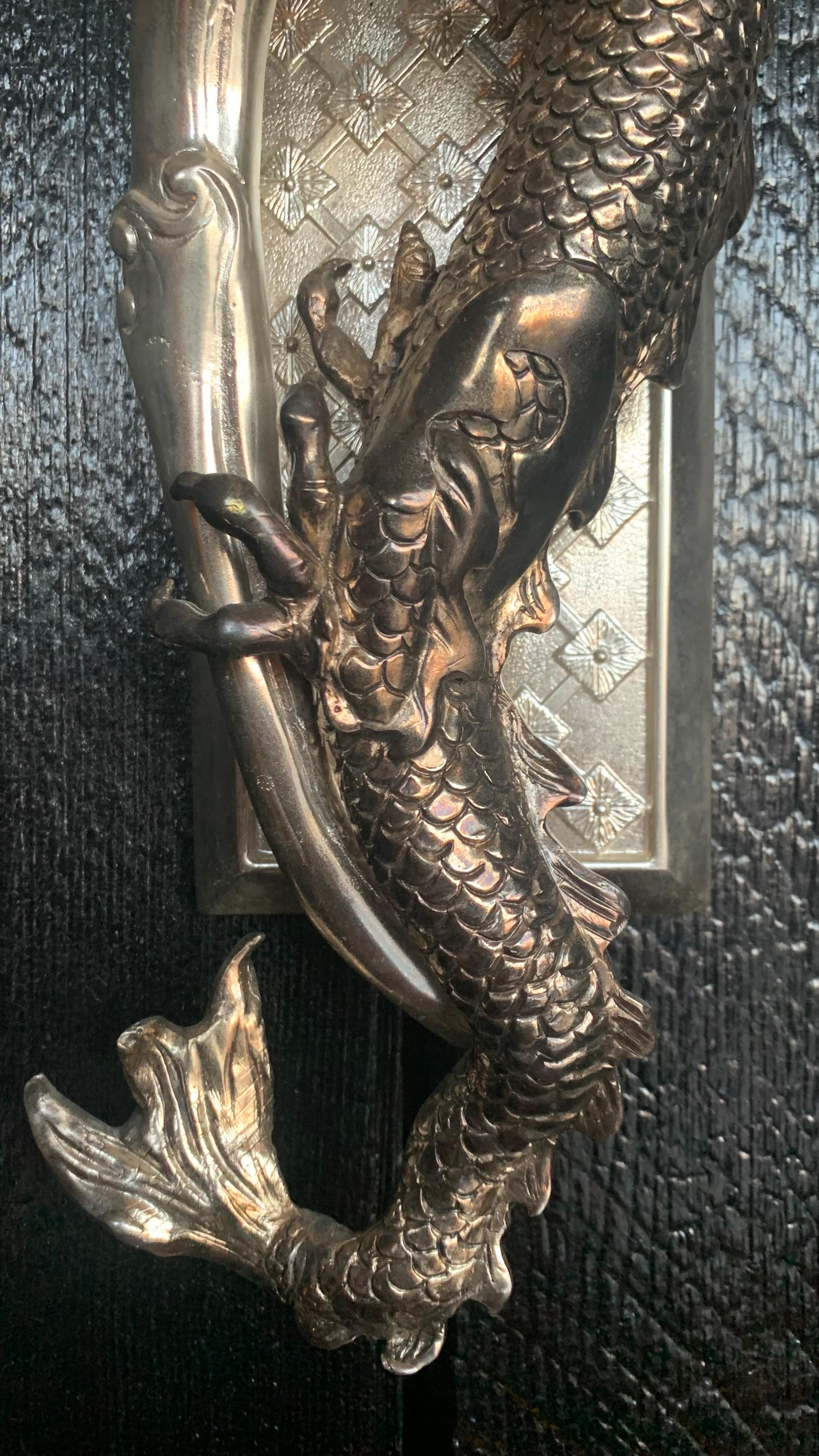 18th Century and Earlier 18th Century Dragon Wall Lamp with 3 Lights in Silver Bronze For Sale