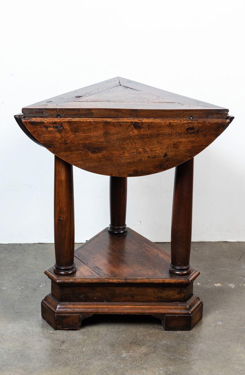 Hand-Carved 18th Century Drop-Leaf, Triangle Side Table