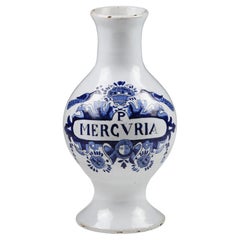 18th Century Drug Jar or Albarello Mercuria
