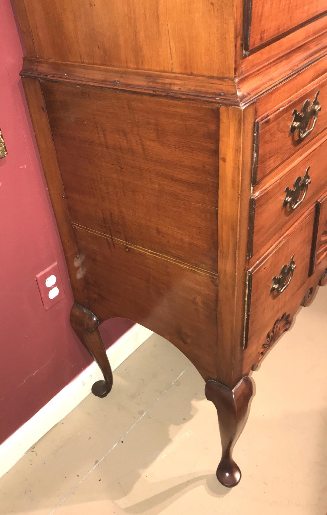 18th Century and Earlier 18th Century Dunlap Tiger Maple Two Part Highboy of NH origin