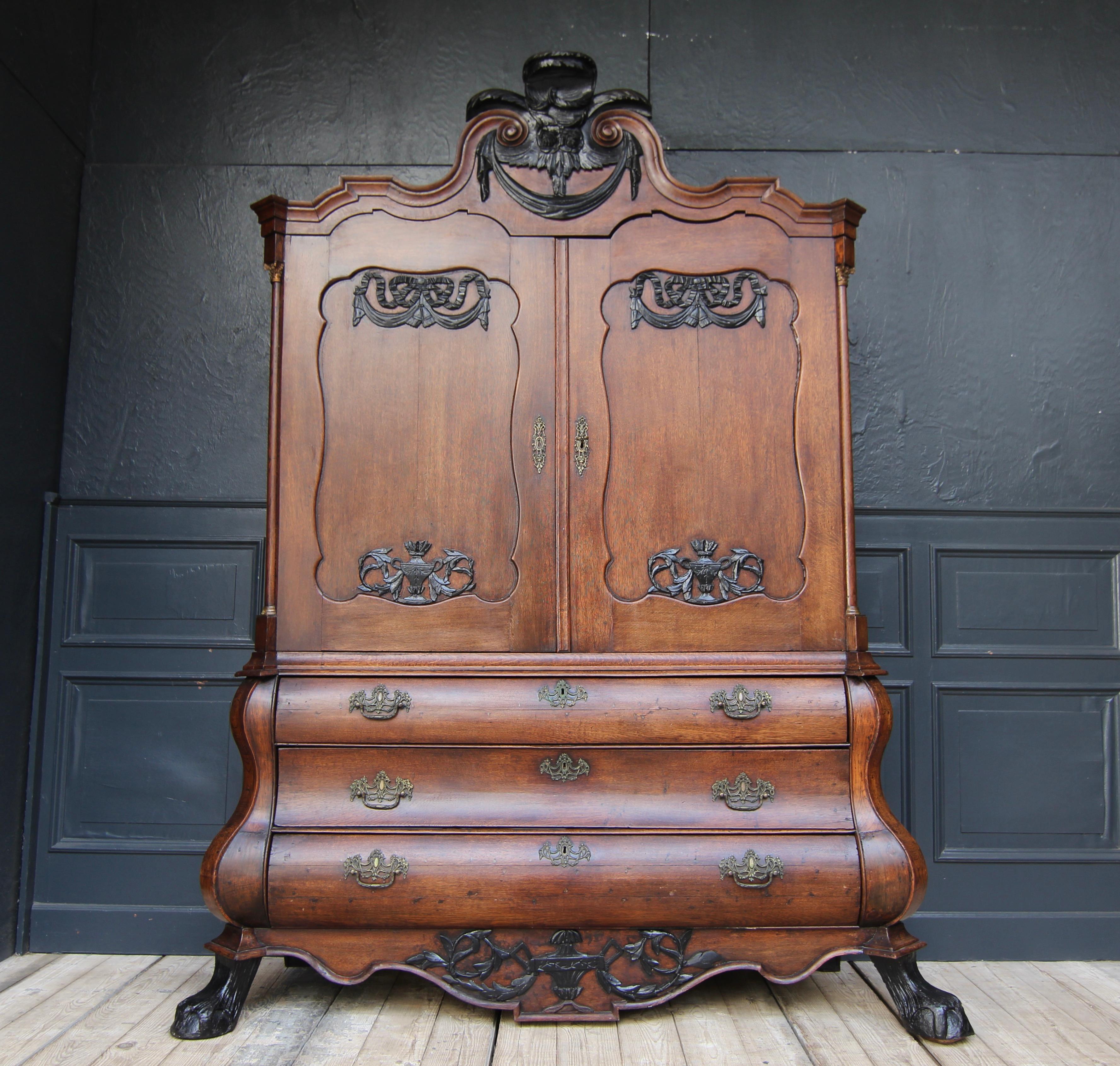 18th Century and Earlier 18th Century Dutch Baroque Cabinet or Linen Press For Sale
