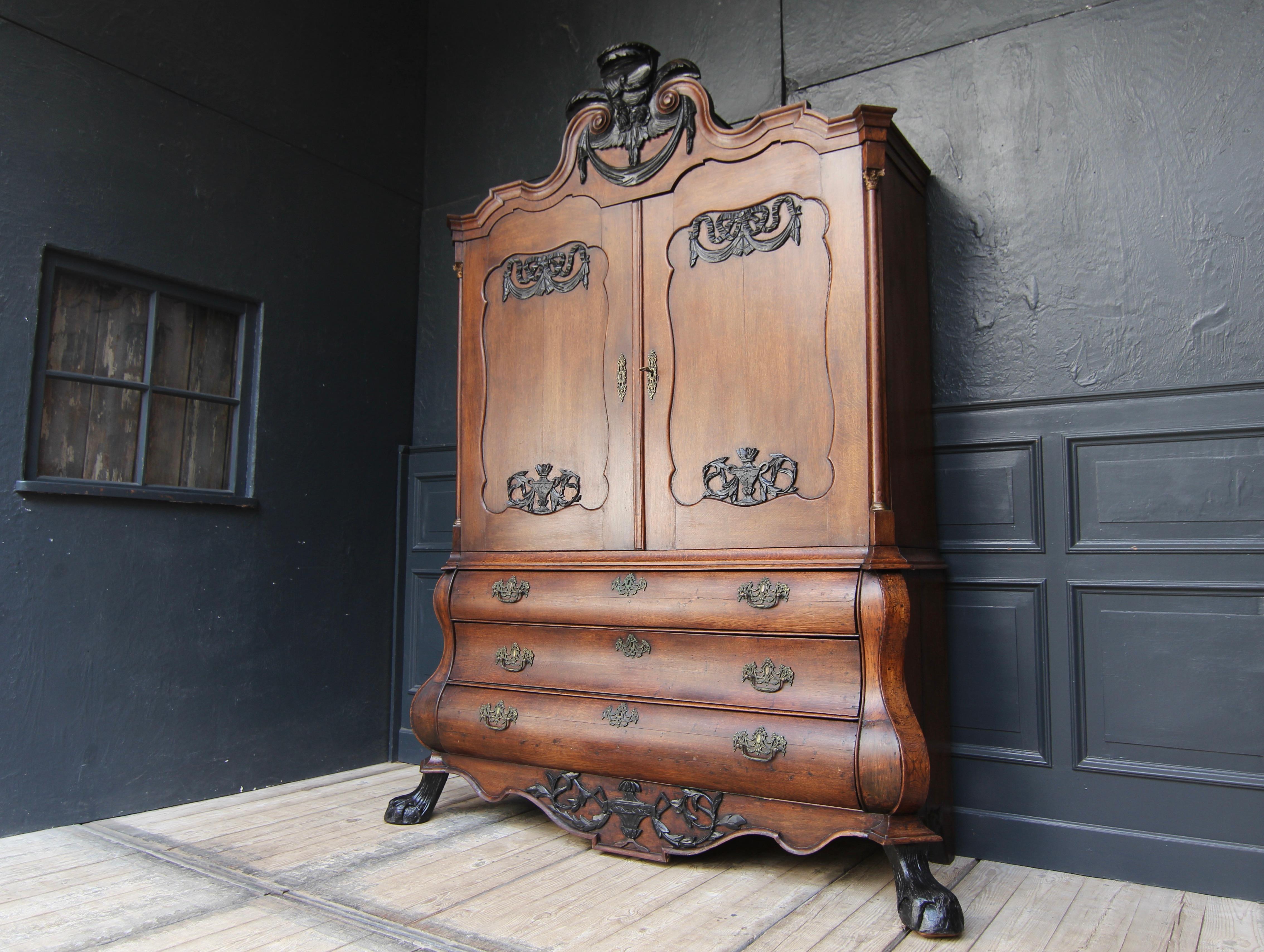 Oak 18th Century Dutch Baroque Cabinet or Linen Press For Sale