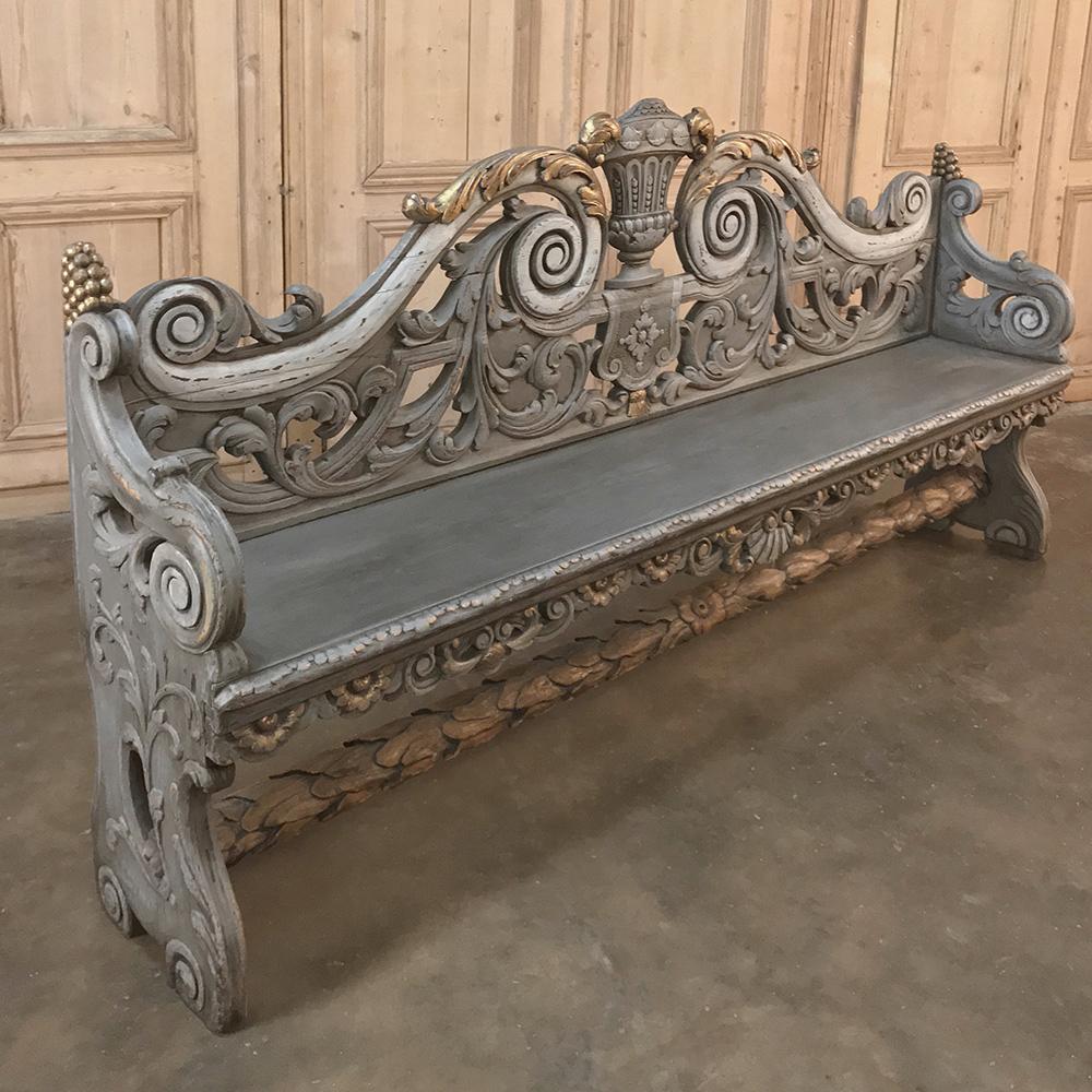 18th Century Dutch Baroque Hand Carved Oak Painted Hall Bench 5