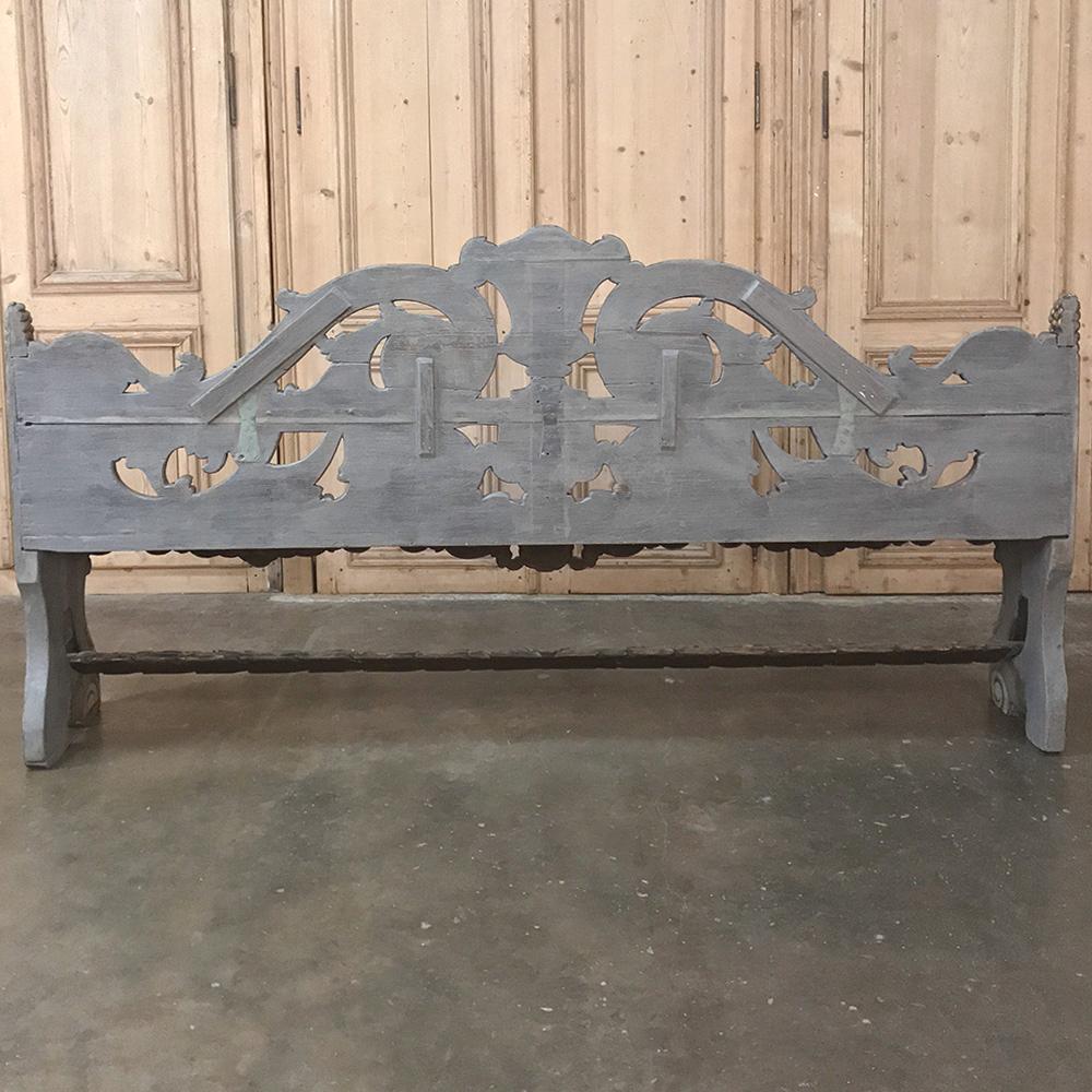 18th Century Dutch Baroque Hand Carved Oak Painted Hall Bench 9
