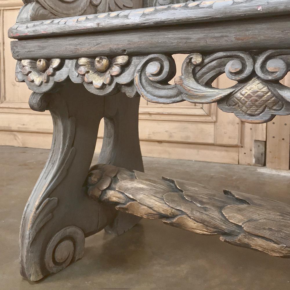 18th Century Dutch Baroque Hand Carved Oak Painted Hall Bench 1