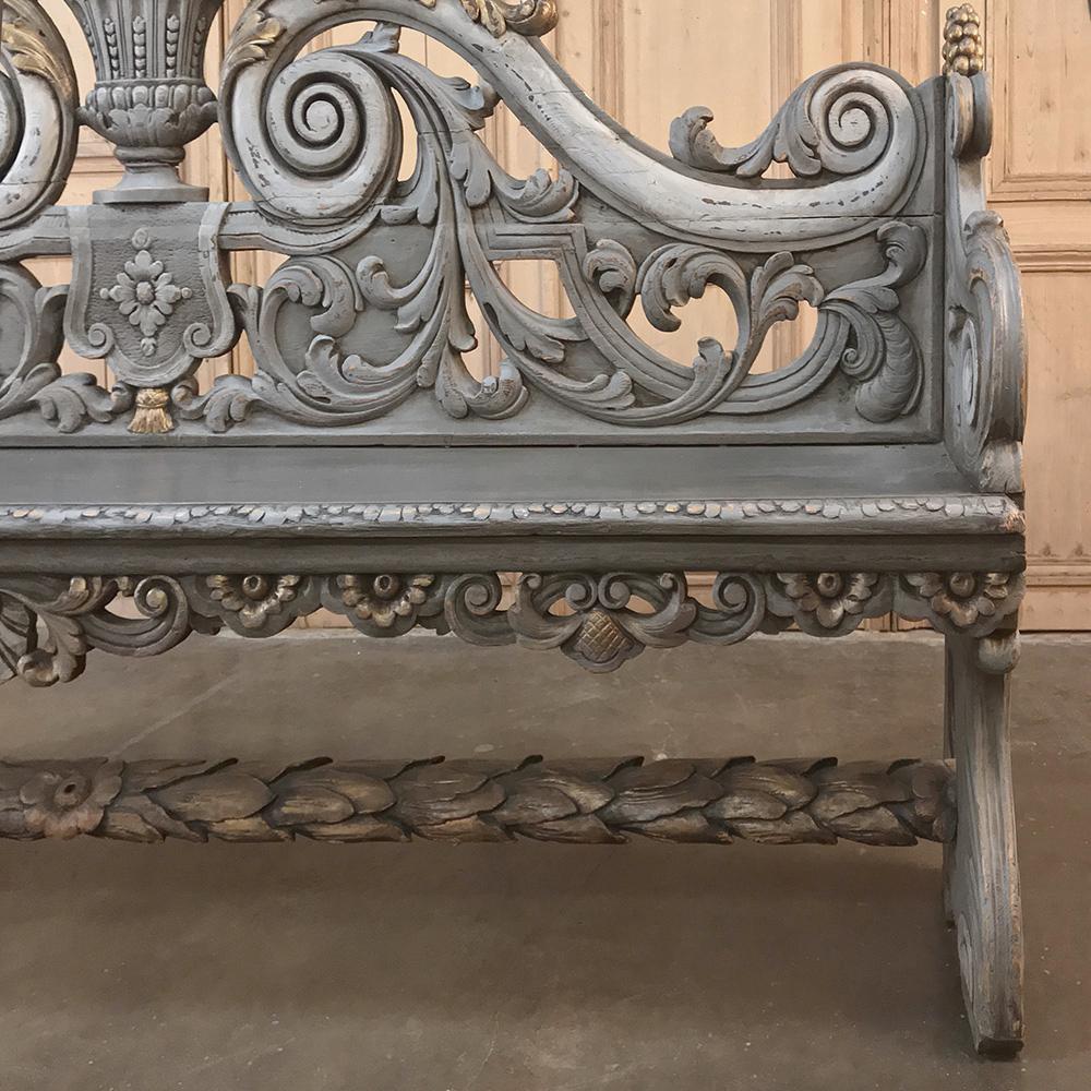 18th Century Dutch Baroque Hand Carved Oak Painted Hall Bench 4