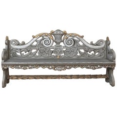 18th Century Dutch Baroque Hand Carved Oak Painted Hall Bench