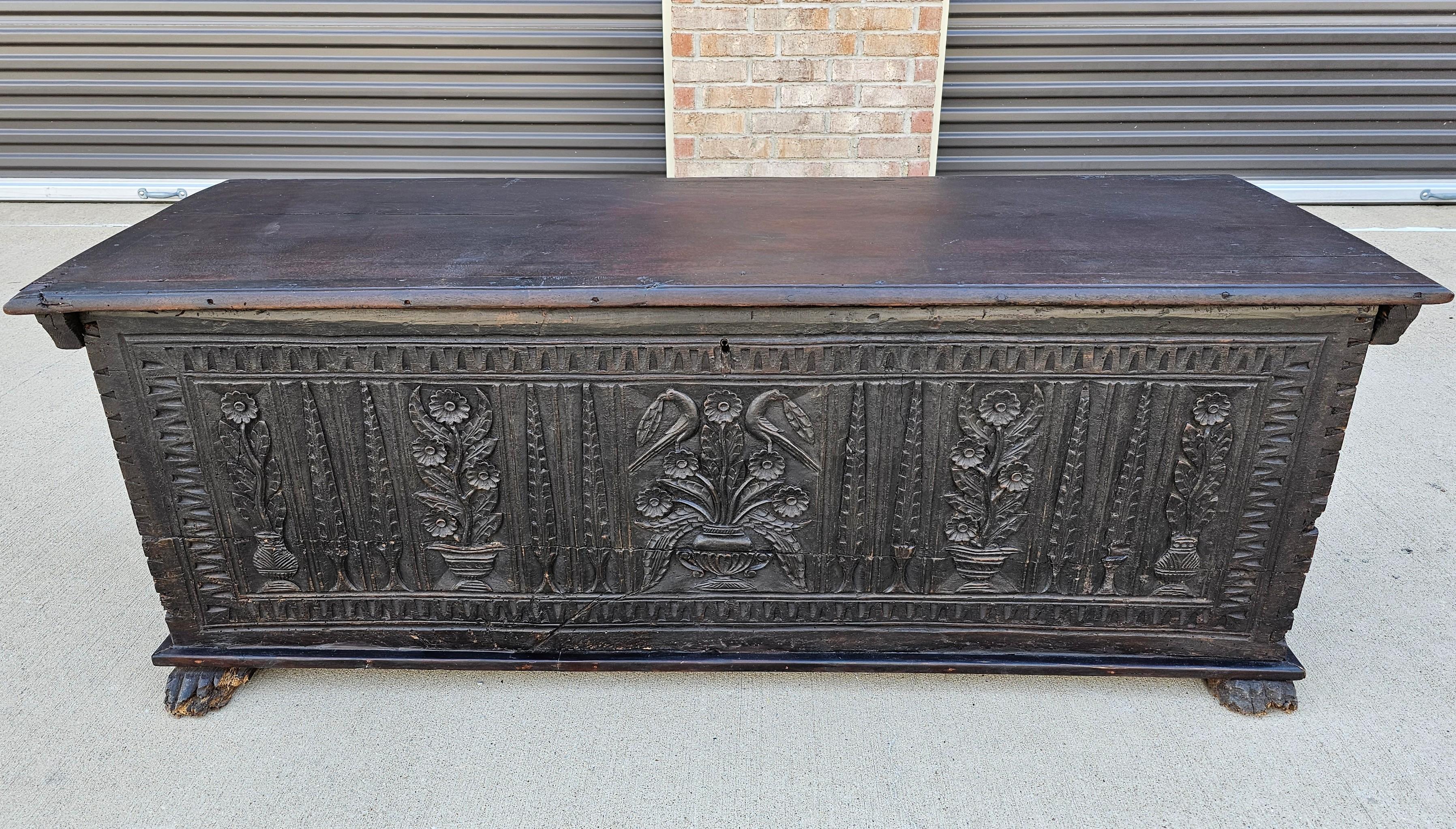 Hand-Carved 18th Century Dutch Baroque Period Carved Dowry Chest  For Sale
