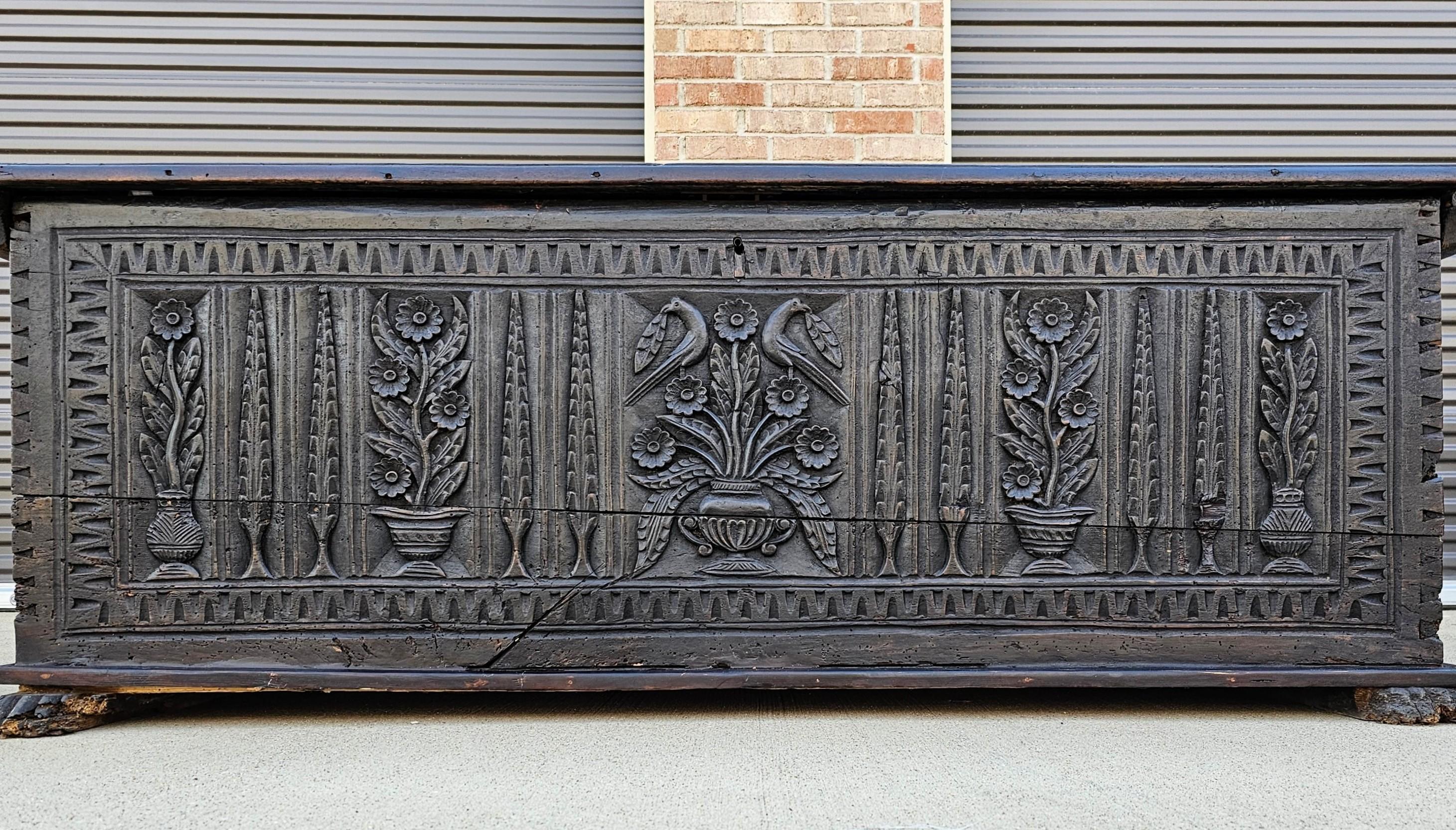 18th Century and Earlier 18th Century Dutch Baroque Period Carved Dowry Chest  For Sale