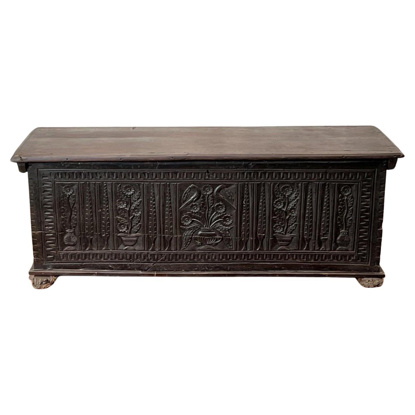 18th Century Dutch Baroque Period Carved Dowry Chest 