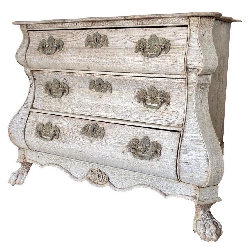 18th Century Dutch Bleached Oak Bombay/Bombe Chest of Drawers