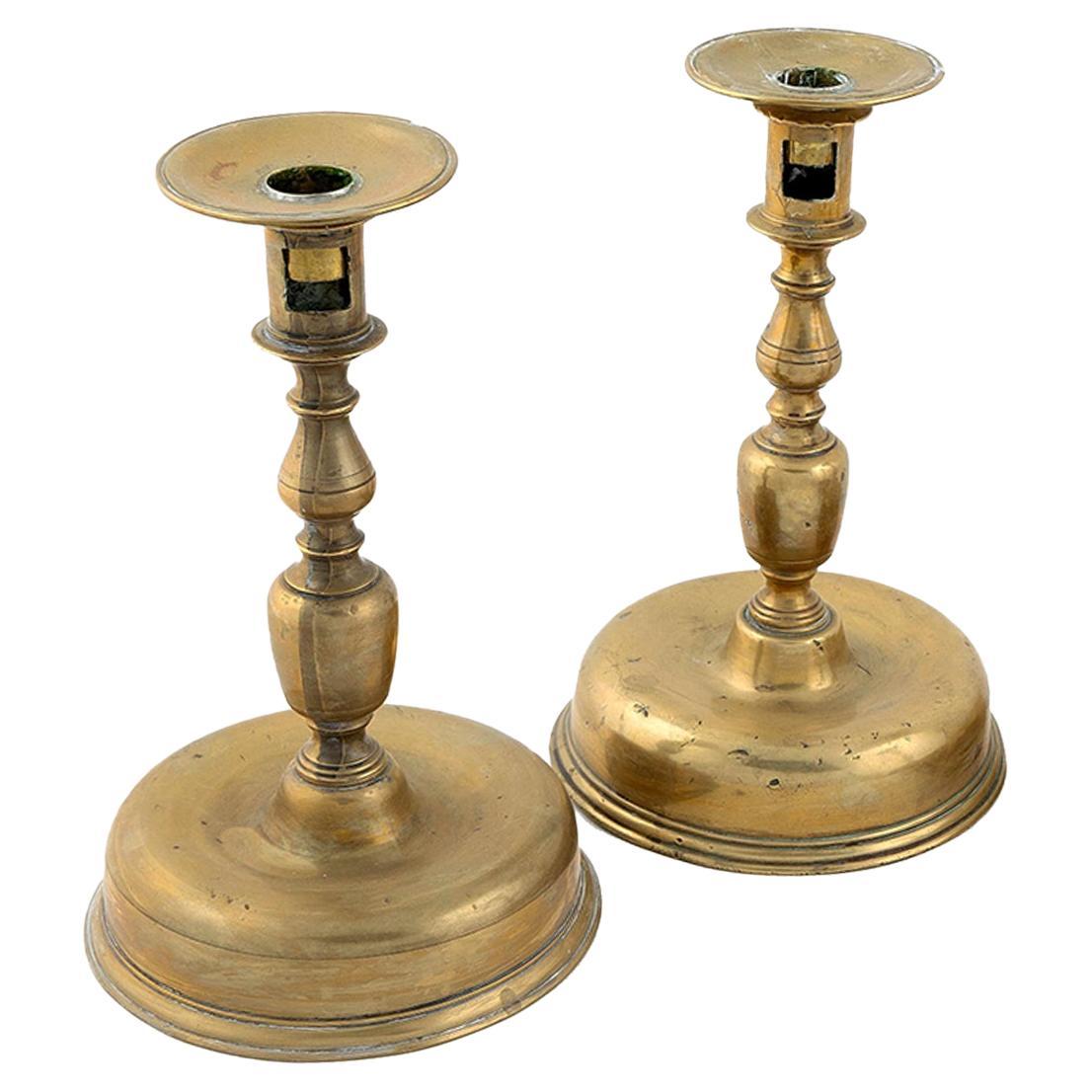 18th Century Dutch Brass Candlesticks - A Pair