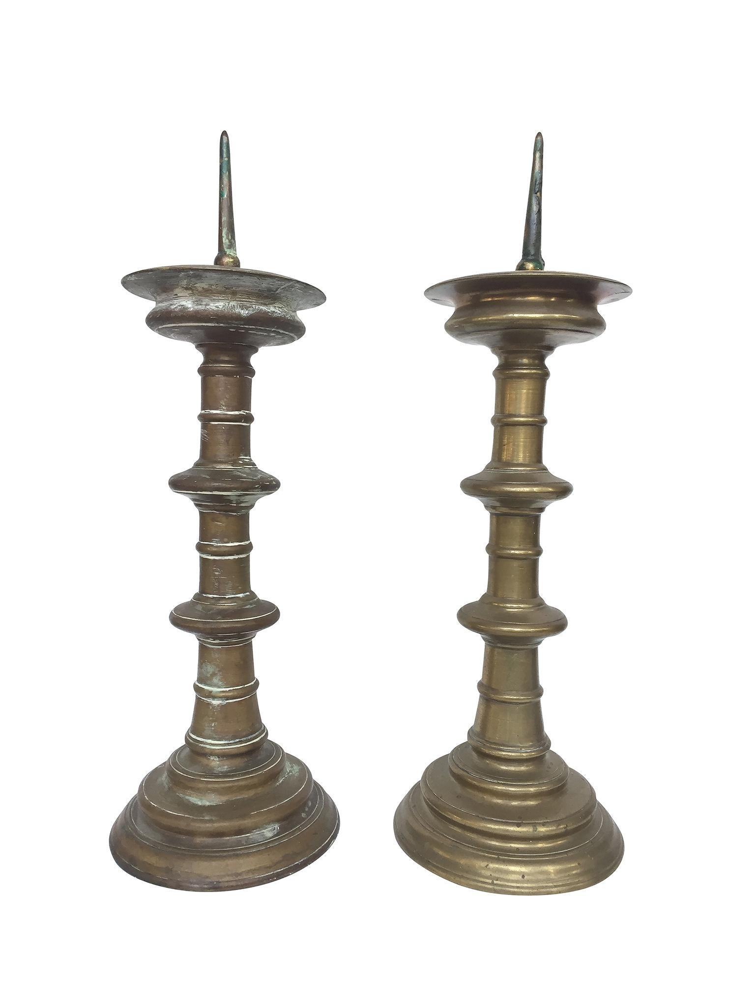 18th Century Dutch Brass Candlesticks, Pair In Good Condition In New York, NY