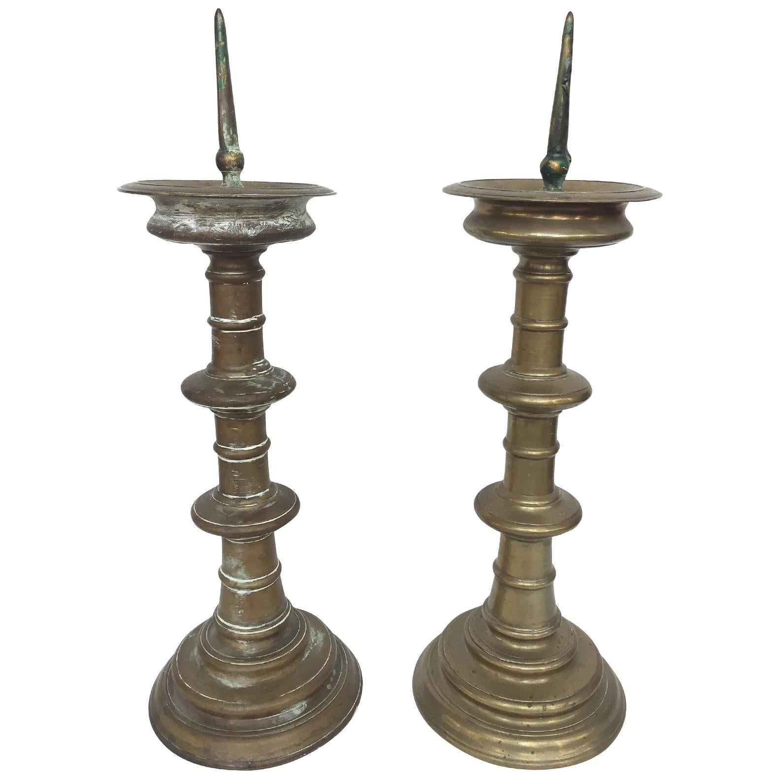 18th Century Dutch Brass Candlesticks, Pair