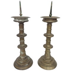 18th Century Dutch Brass Candlesticks, Pair