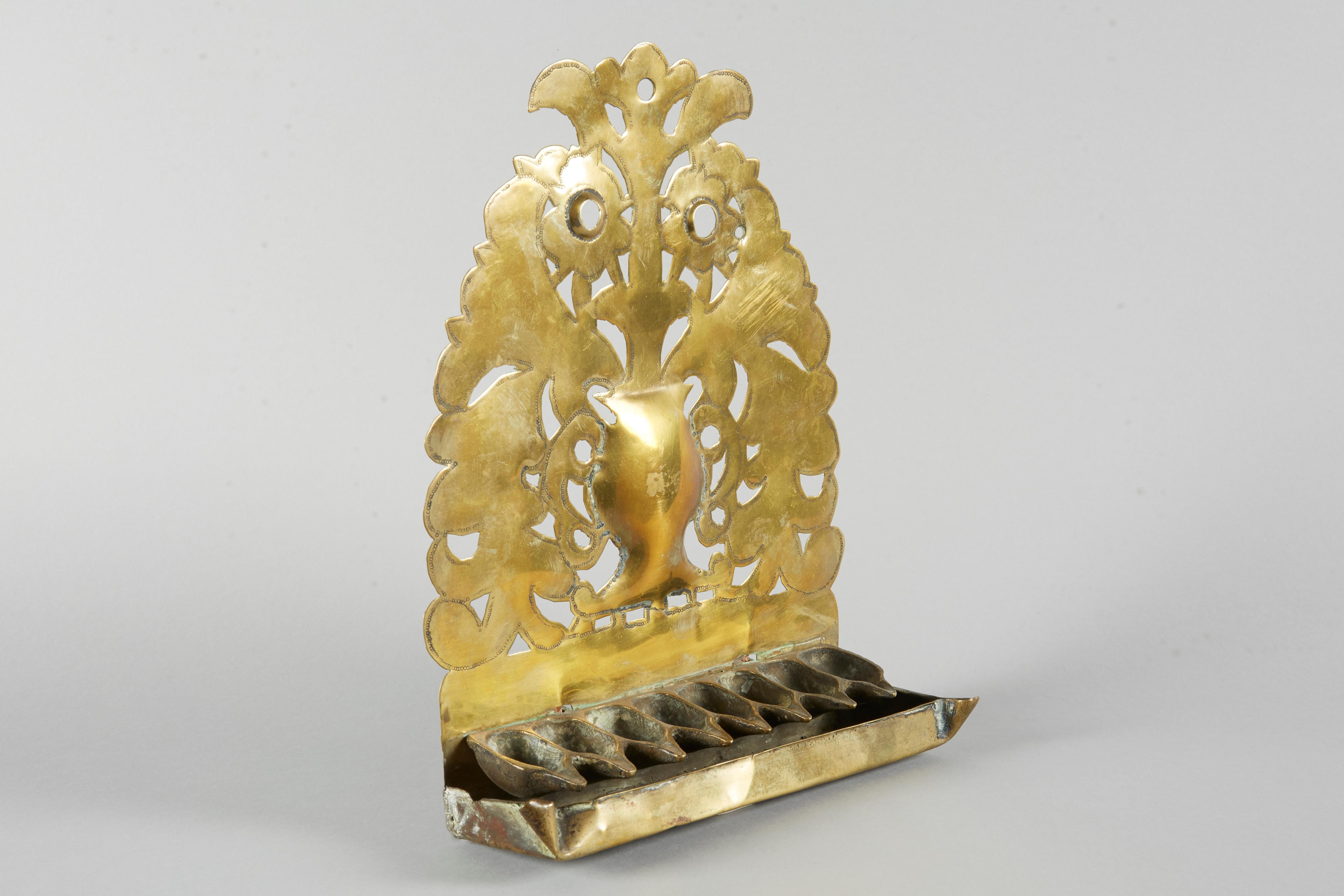 18th Century Dutch Brass Hanukkah Lamp Menorah For Sale 1