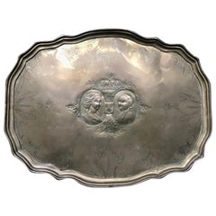 18th century Dutch Brass Repoussé Commemorative Wedding Tray