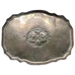 Antique 18th century Dutch Brass Repoussé  Commemorative Wedding Tray 