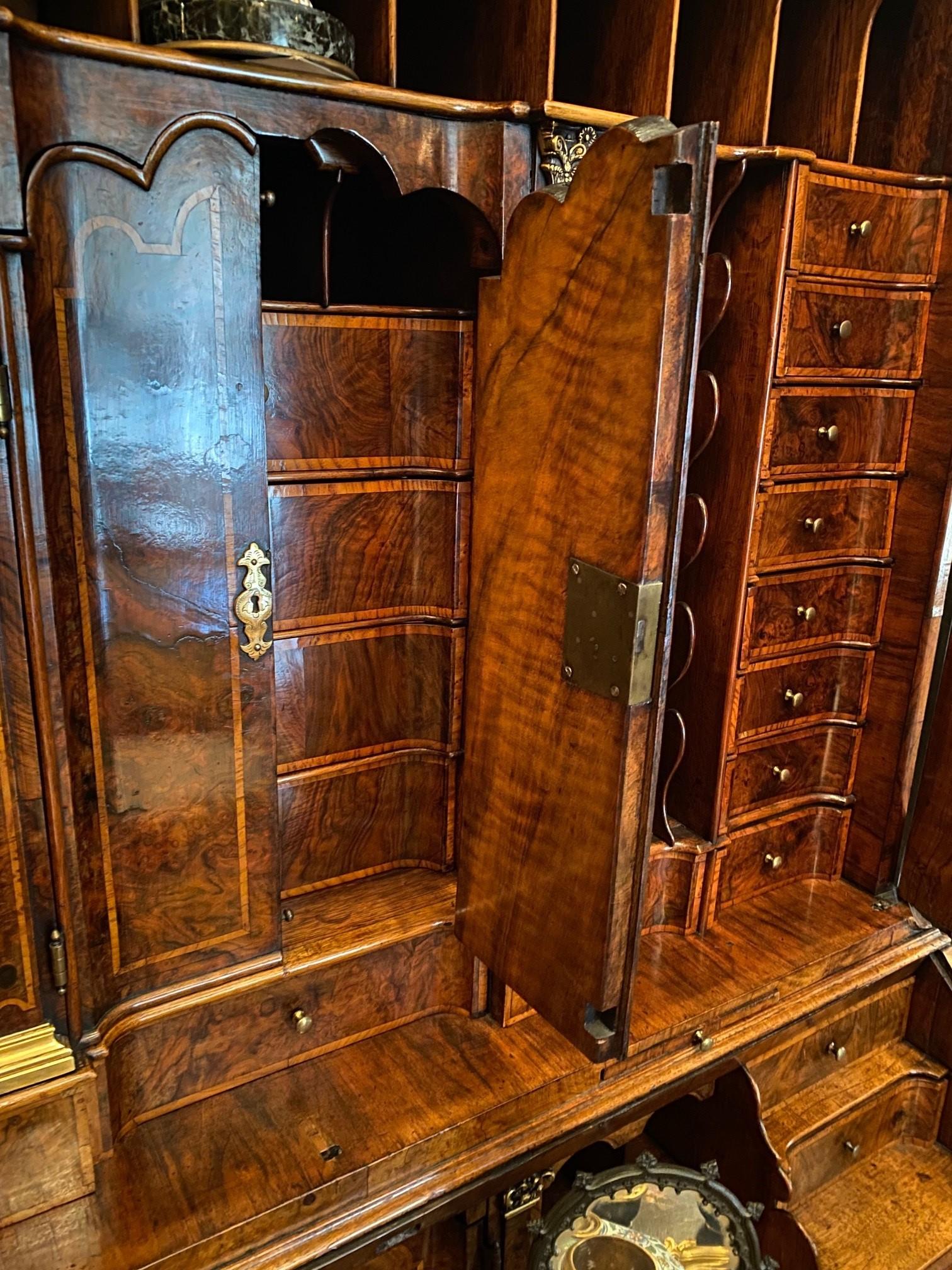18th Century Dutch Burl Walnut Secretary Cabinet Scriban Desk library Antique LA For Sale 5