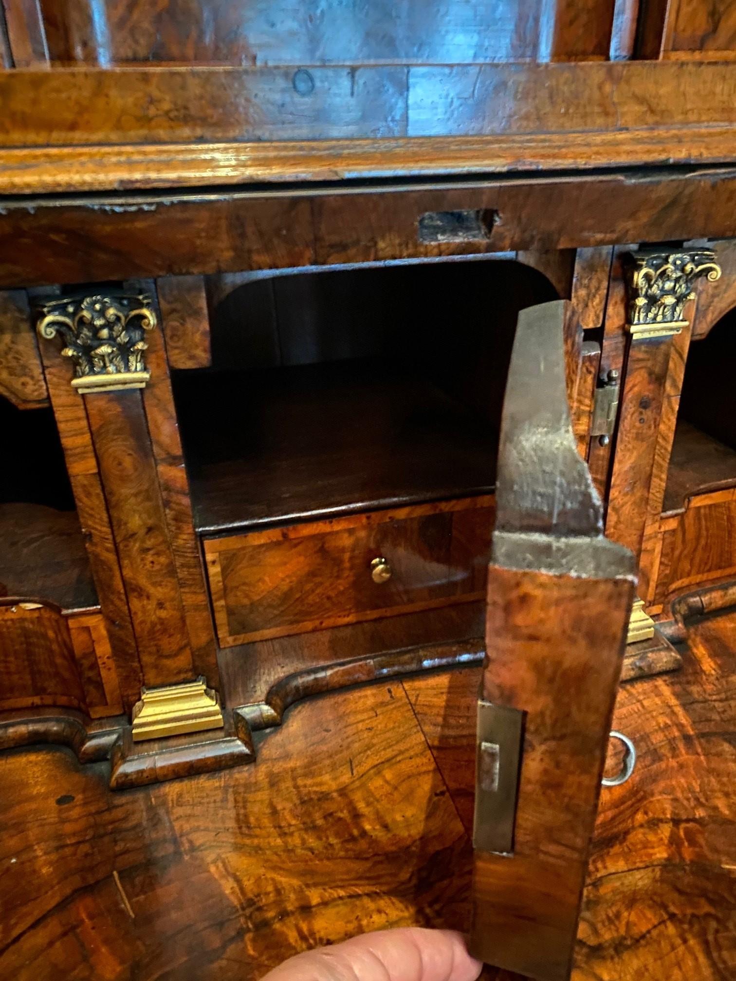 18th Century Dutch Burl Walnut Secretary Cabinet Scriban Desk library Antique LA For Sale 7