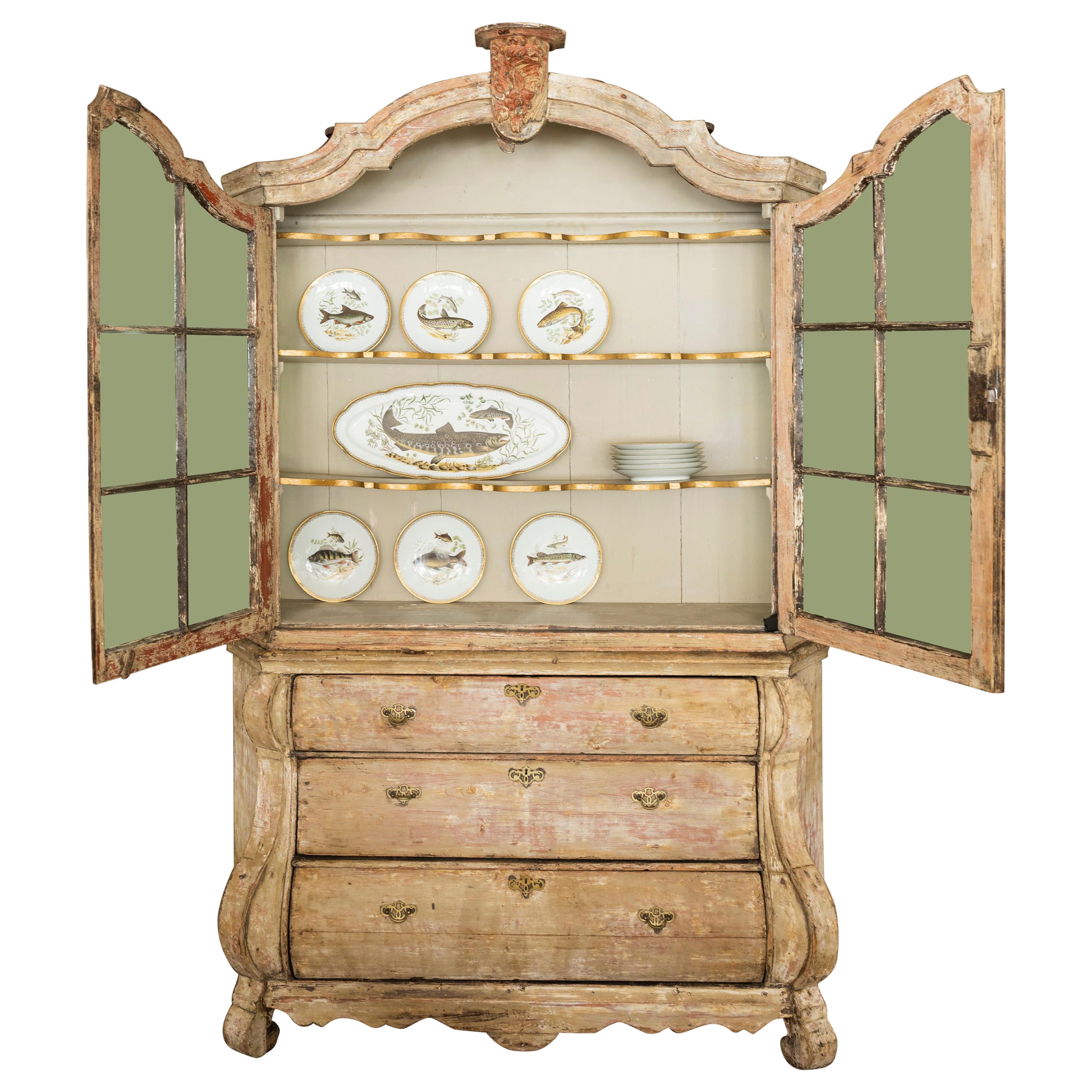 18th Century Dutch Cabinet with Green Glass