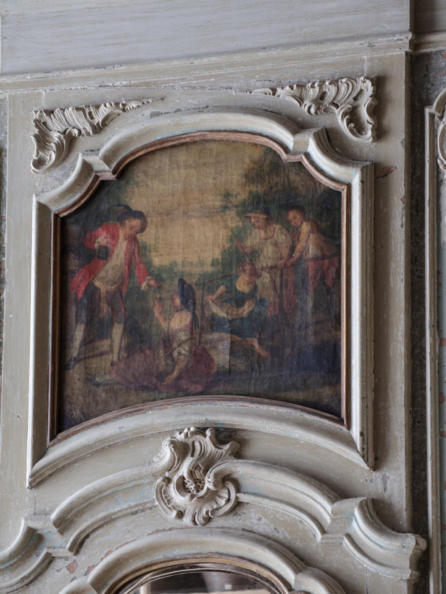 Specchio Mantello in legno della casa sul canale olandese del XVIII secolo con sovramantello in vendita