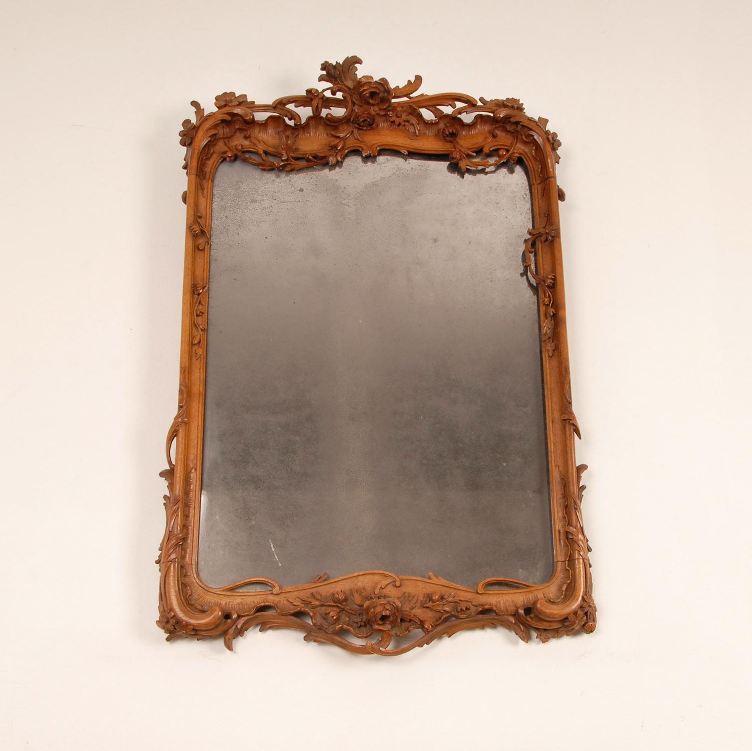 Glass 18th Century Dutch Carved Mirror Rococo Period Basswood