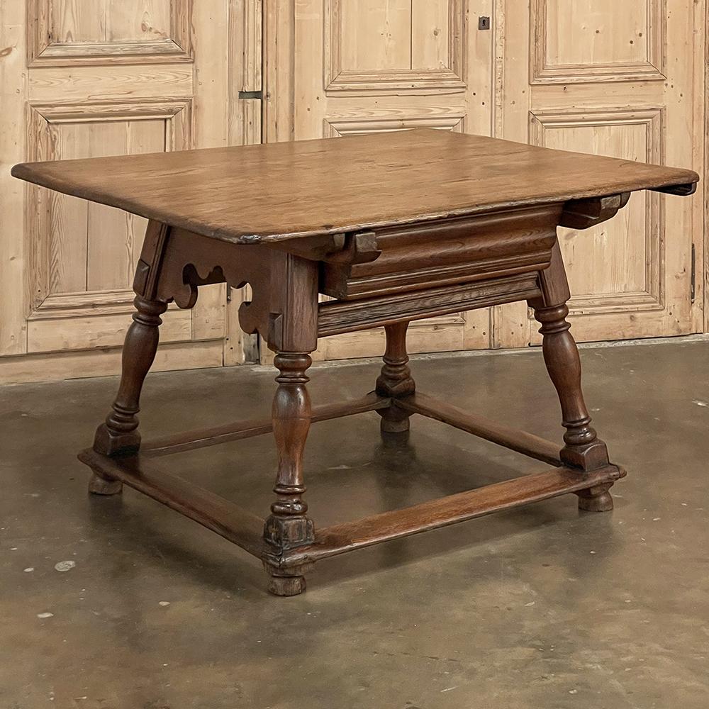 18th century Dutch center table ~ library table reflects generations of traditional woodcraft for which the Dutch have been famous for many centuries! This example features a typical solid plank top dovetailed into rails below which are then pegged