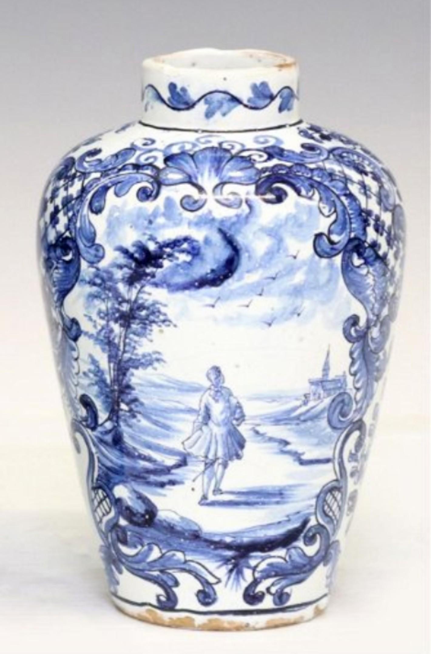 18. Jahrhundert Niederländische Chinoiserie Delft Zinn-glasierte Steingut Vase Garnitur Set im Zustand „Relativ gut“ im Angebot in Forney, TX