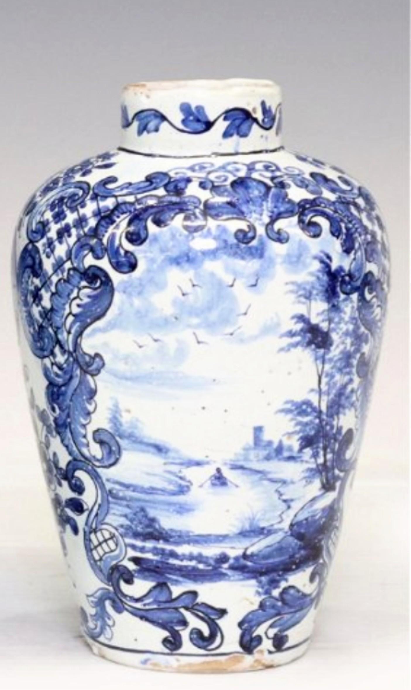 18th Century Dutch Chinoiserie Delft Tin-glazed Earthenware Vase Garniture Set For Sale 3
