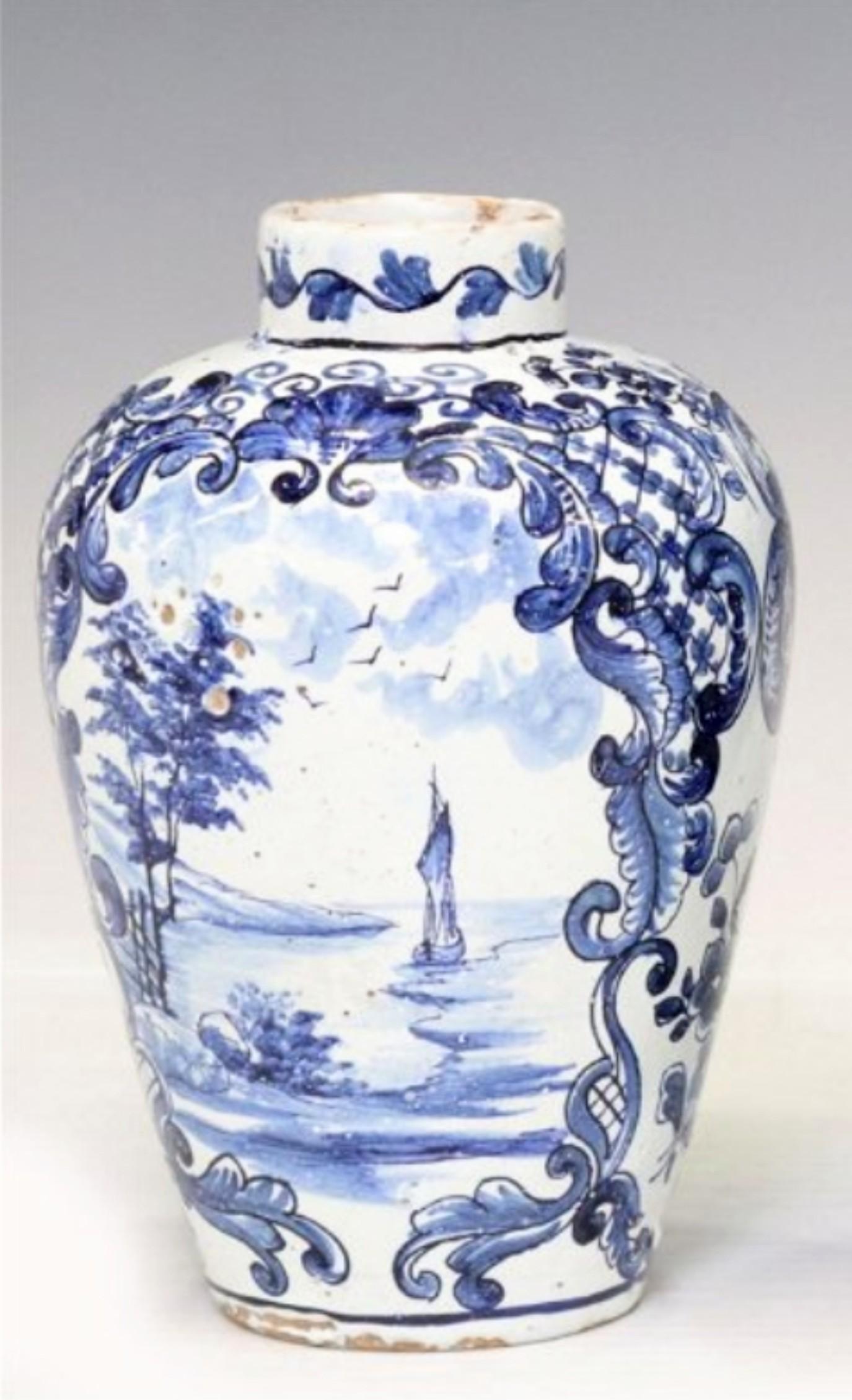 18th Century Dutch Chinoiserie Delft Tin-glazed Earthenware Vase Garniture Set For Sale 5