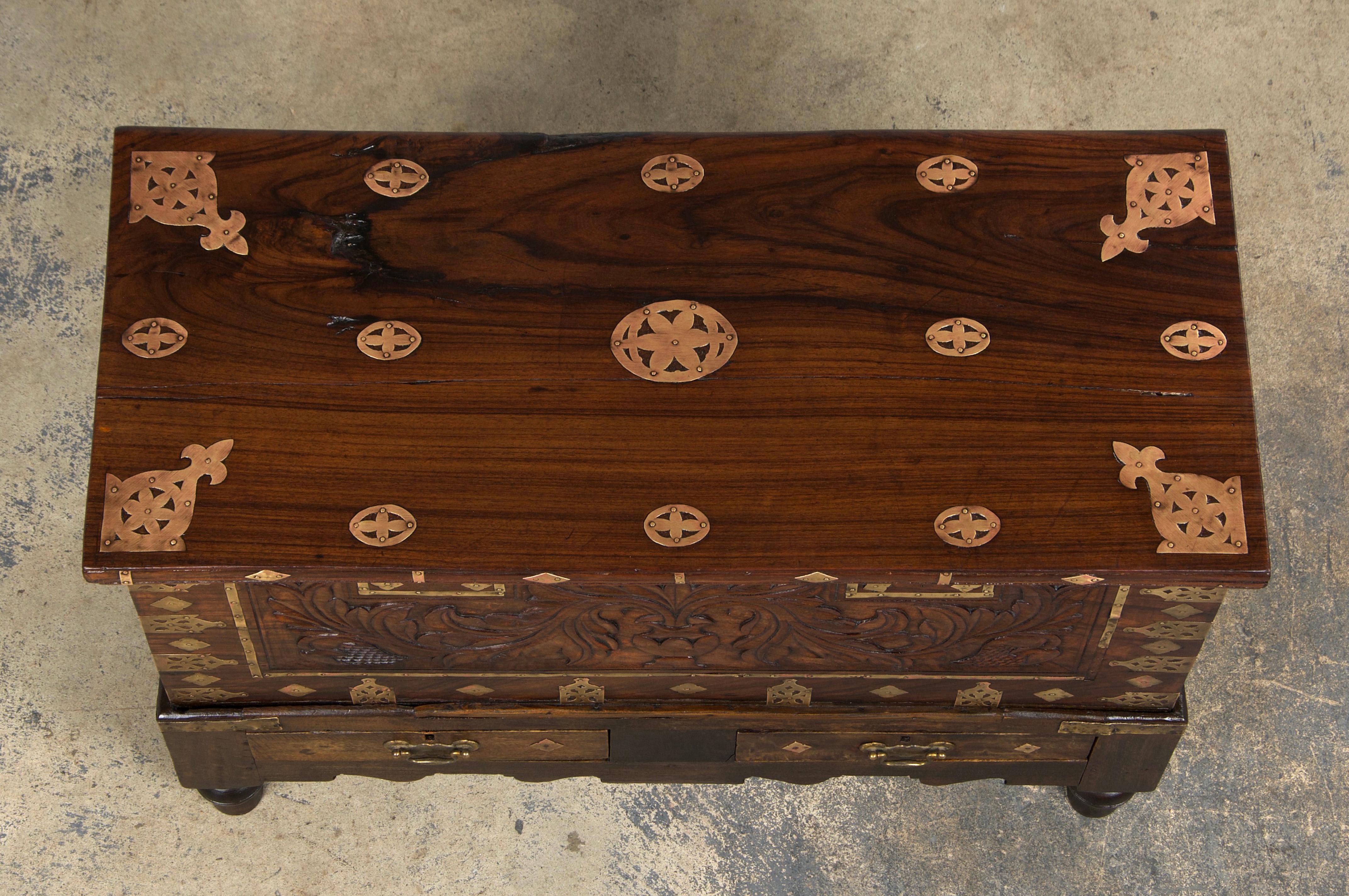 Asian 18th Century Dutch Colonial Rosewood Chest W/ Brass Mounts For Sale