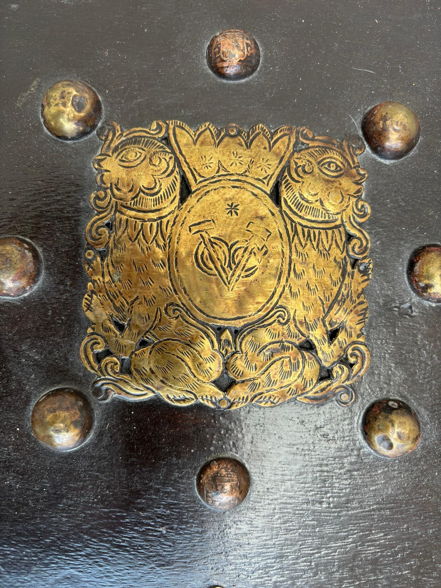 18th Century Dutch Colonial Teak Chest With Brass and Copper Mounts For Sale 1
