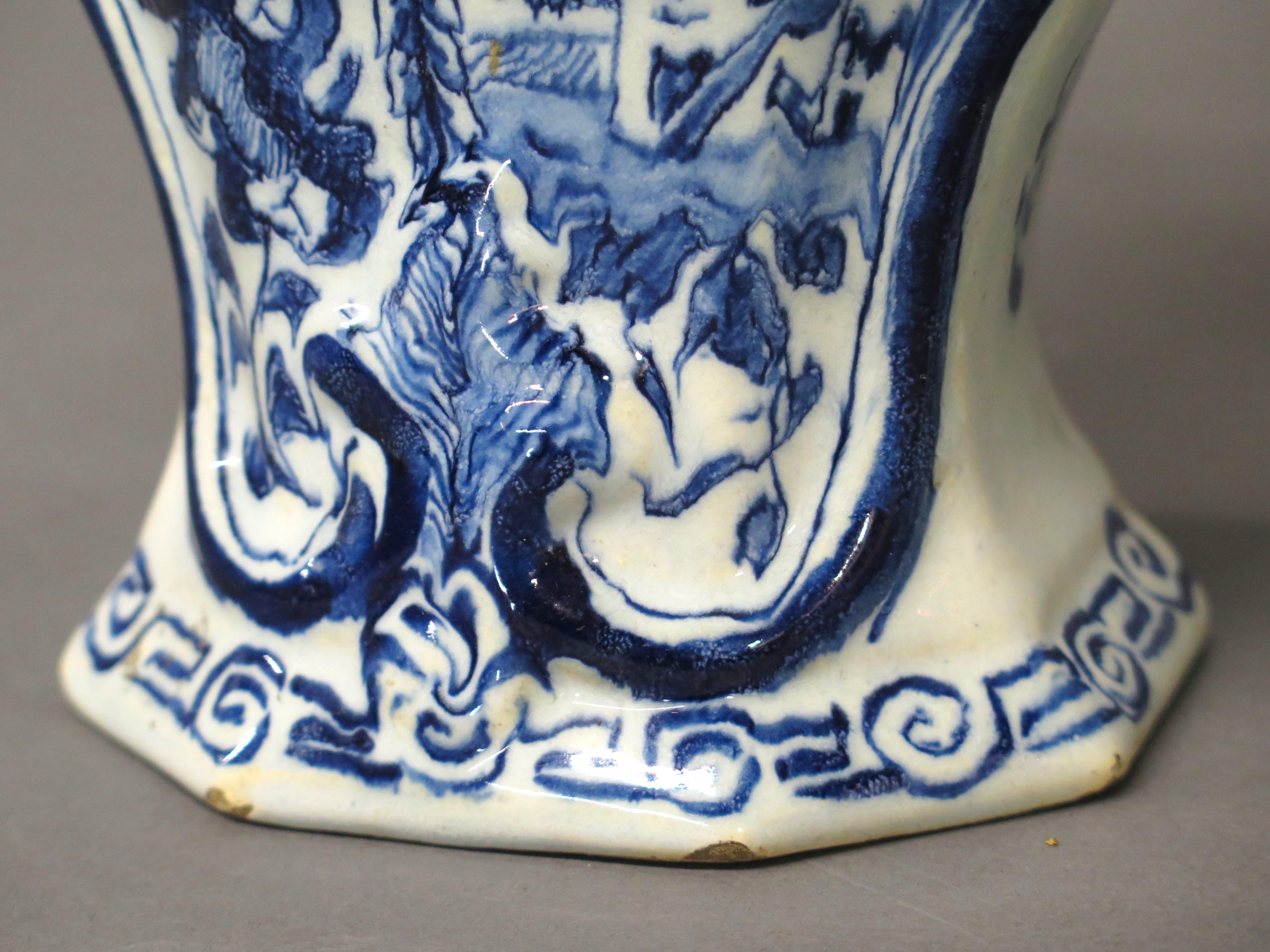 18th Century Dutch Delft 3-Piece Garniture ~ Lidded Vase Set For Sale 3