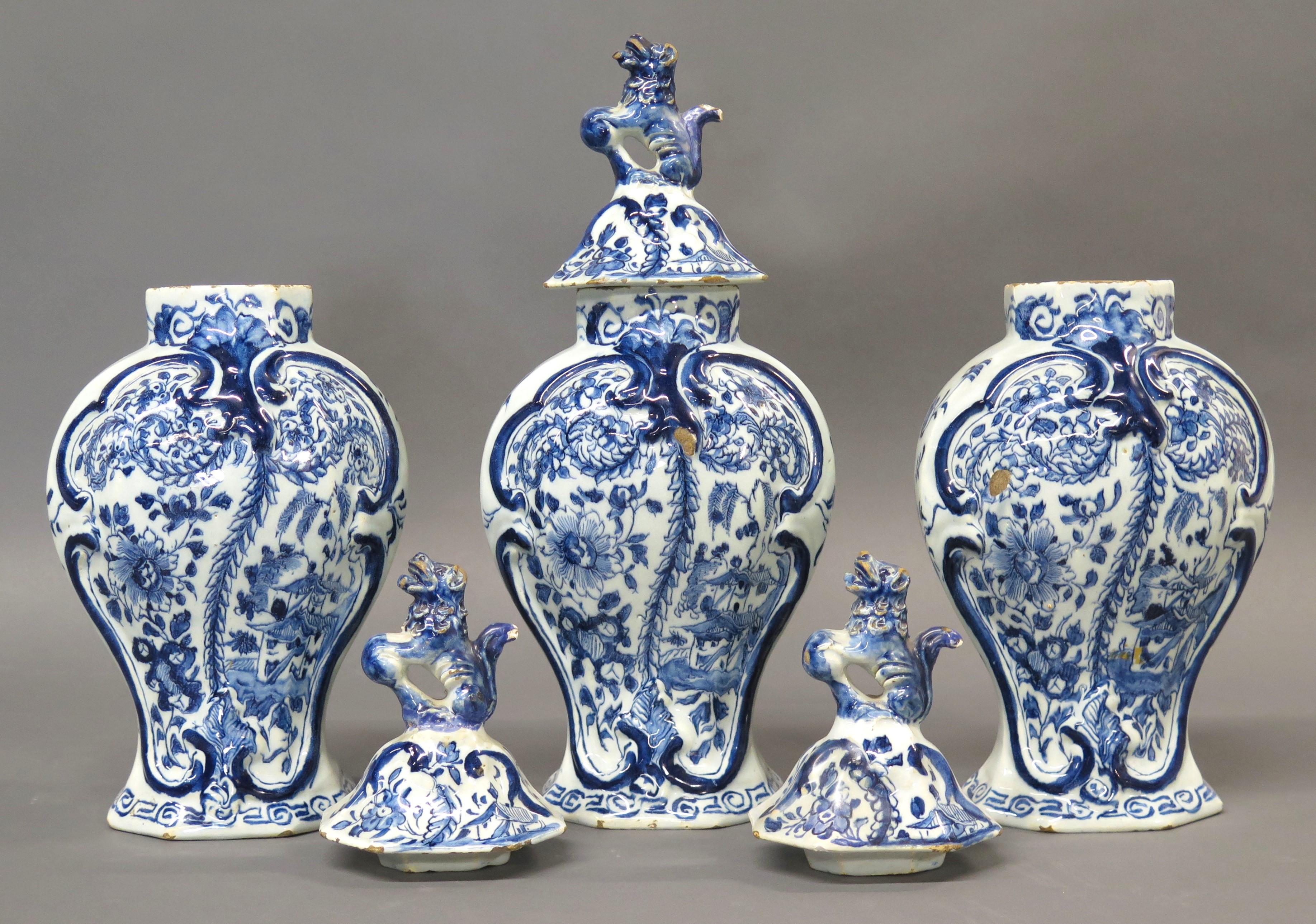 18th Century Dutch Delft 3-Piece Garniture ~ Lidded Vase Set For Sale 8