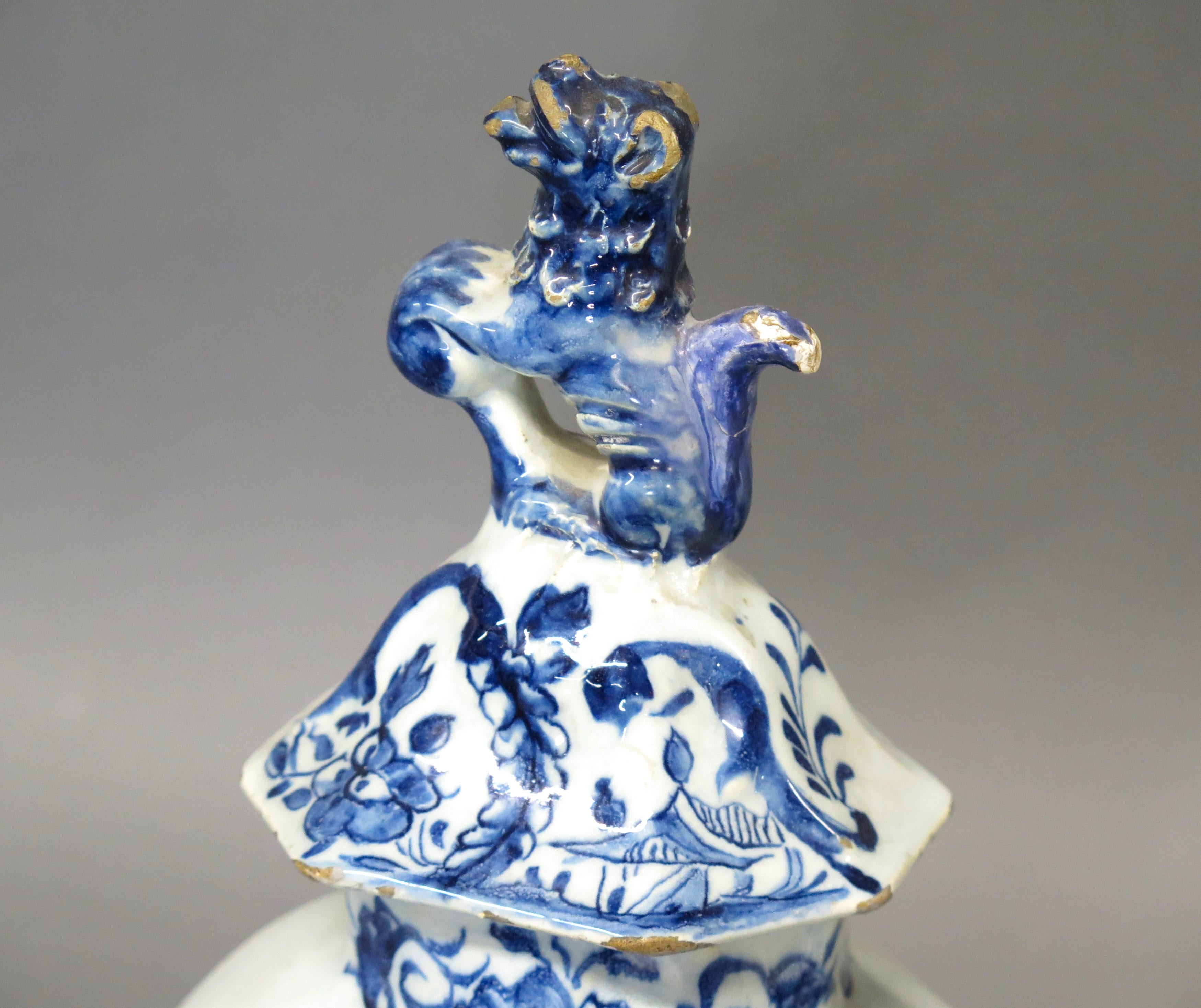 18th Century and Earlier 18th Century Dutch Delft 3-Piece Garniture ~ Lidded Vase Set For Sale